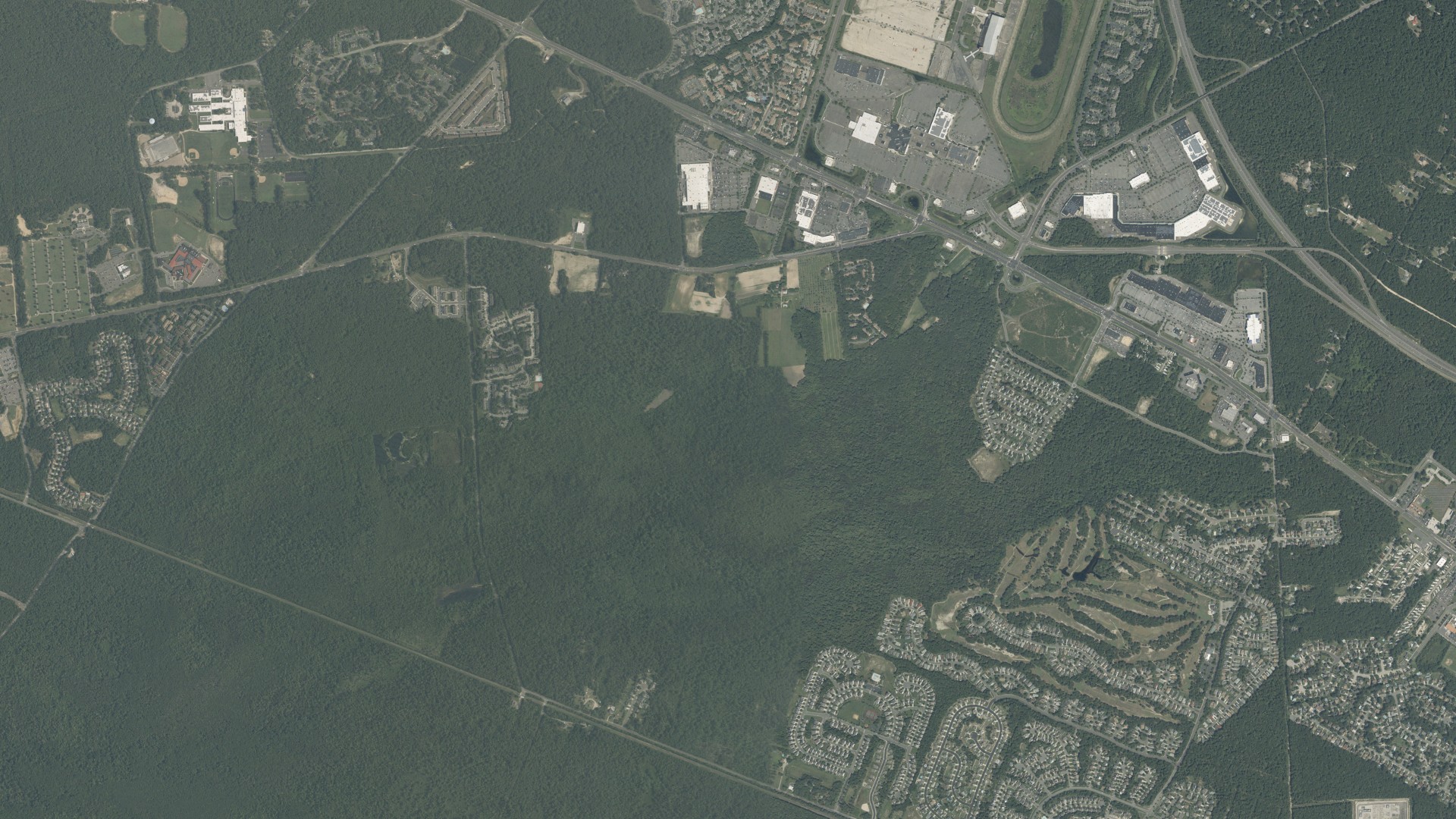 Natural-color aerial photograph of land around McKee City, New Jersey