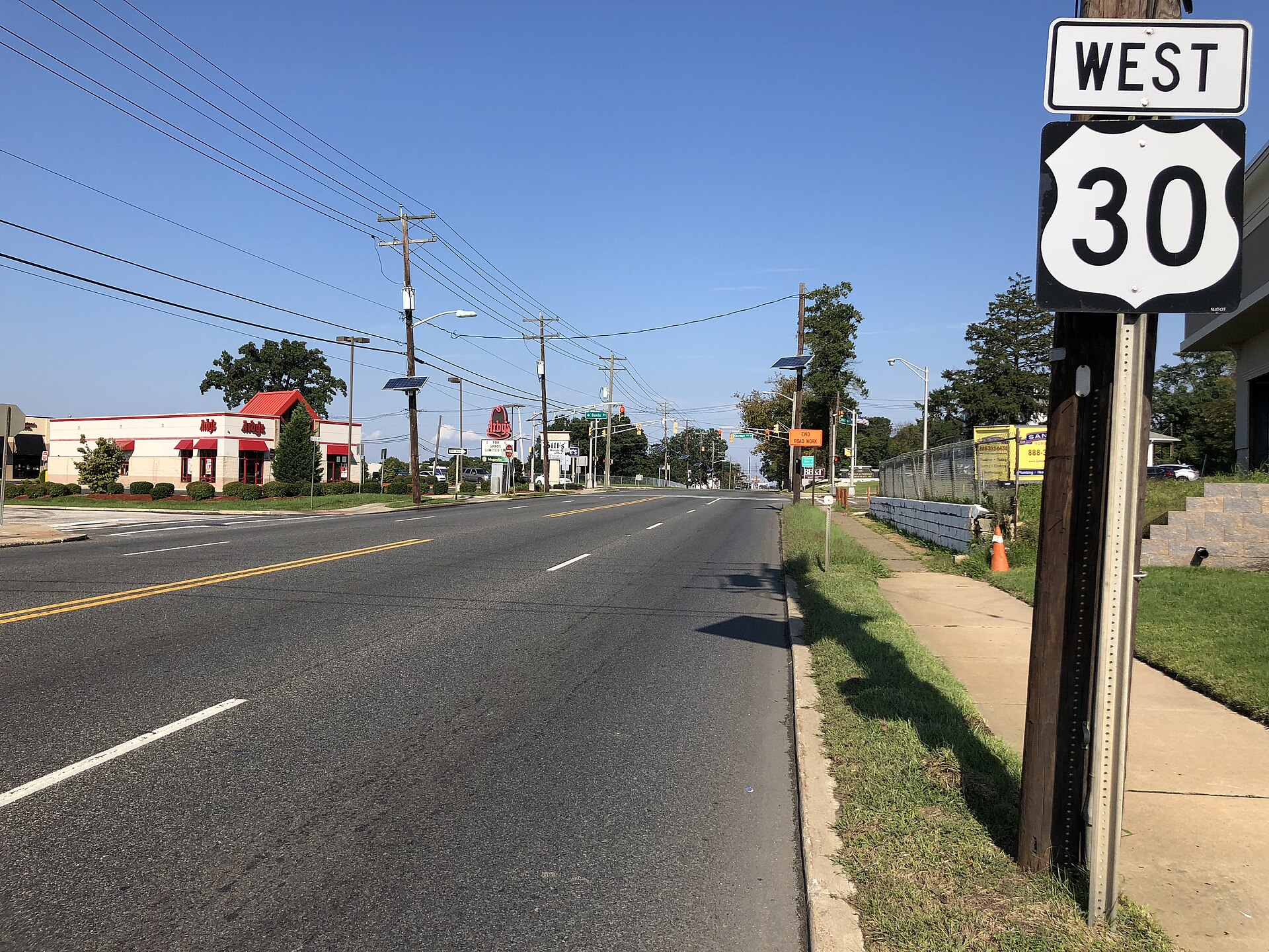 View west along U.S. Route 30 (White Horse Pike) at Hurlock Avenue in Magnolia, Camden County, New Jersey