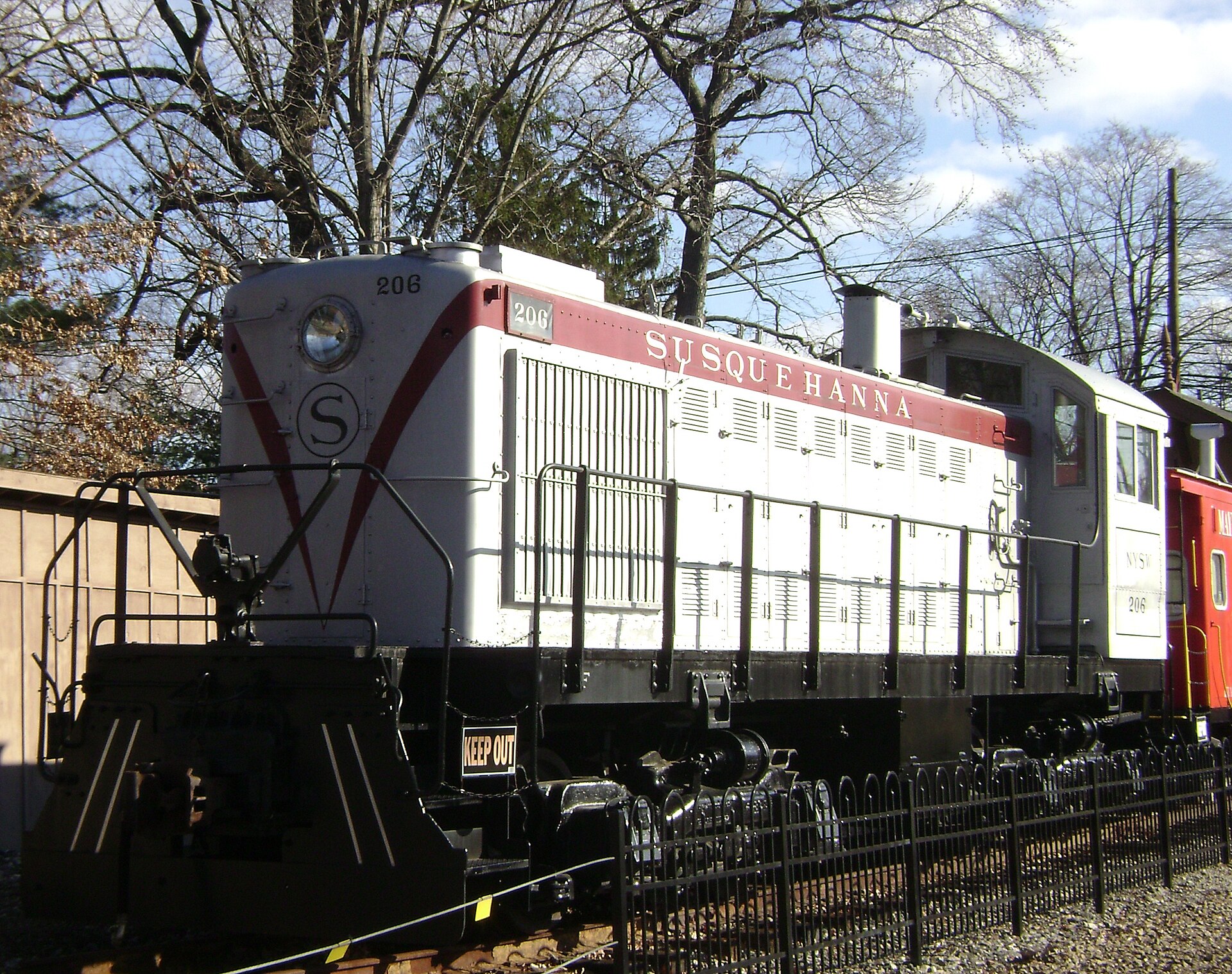 New York, Susquehanna & Western Railroad ALCO Type S-2 Locomotive (#206) is seen at Maywood Station in Maywood, New Jersey, USA.