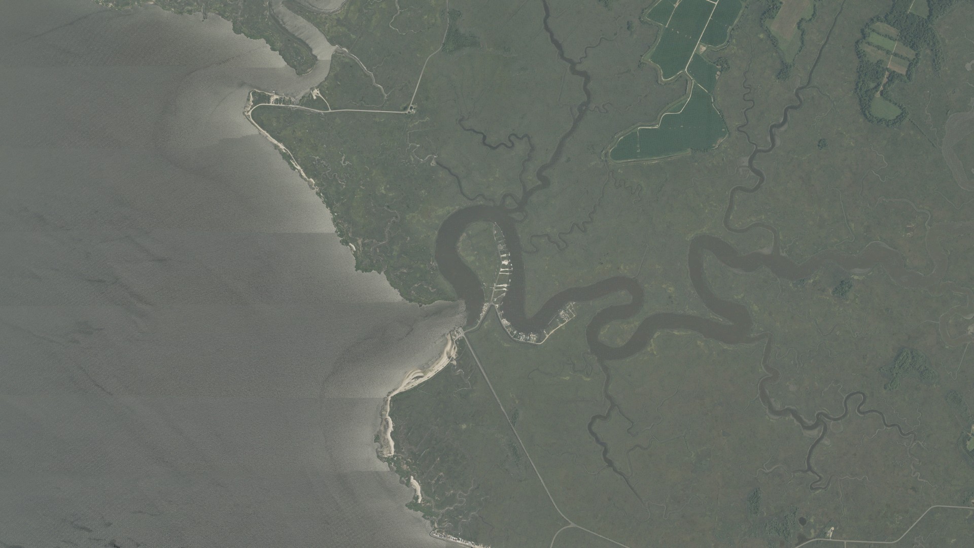 Natural-color aerial photograph of land around Money Island, New Jersey