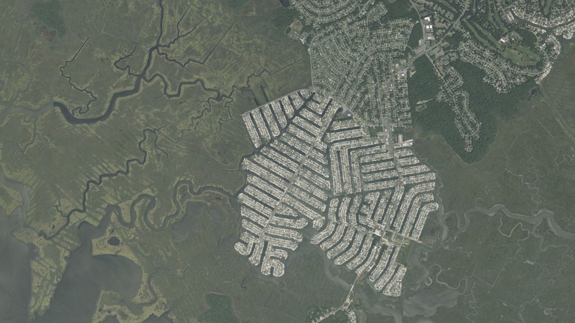 Natural-color aerial photograph of land around Mystic Island, New Jersey