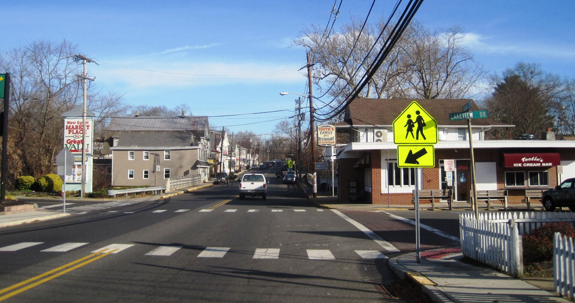 Photo of New Egypt, New Jersey a census designated place within Plumsted Township. Photo taken along eastbound Main Street (County Route 528) at Lakeview Drive.