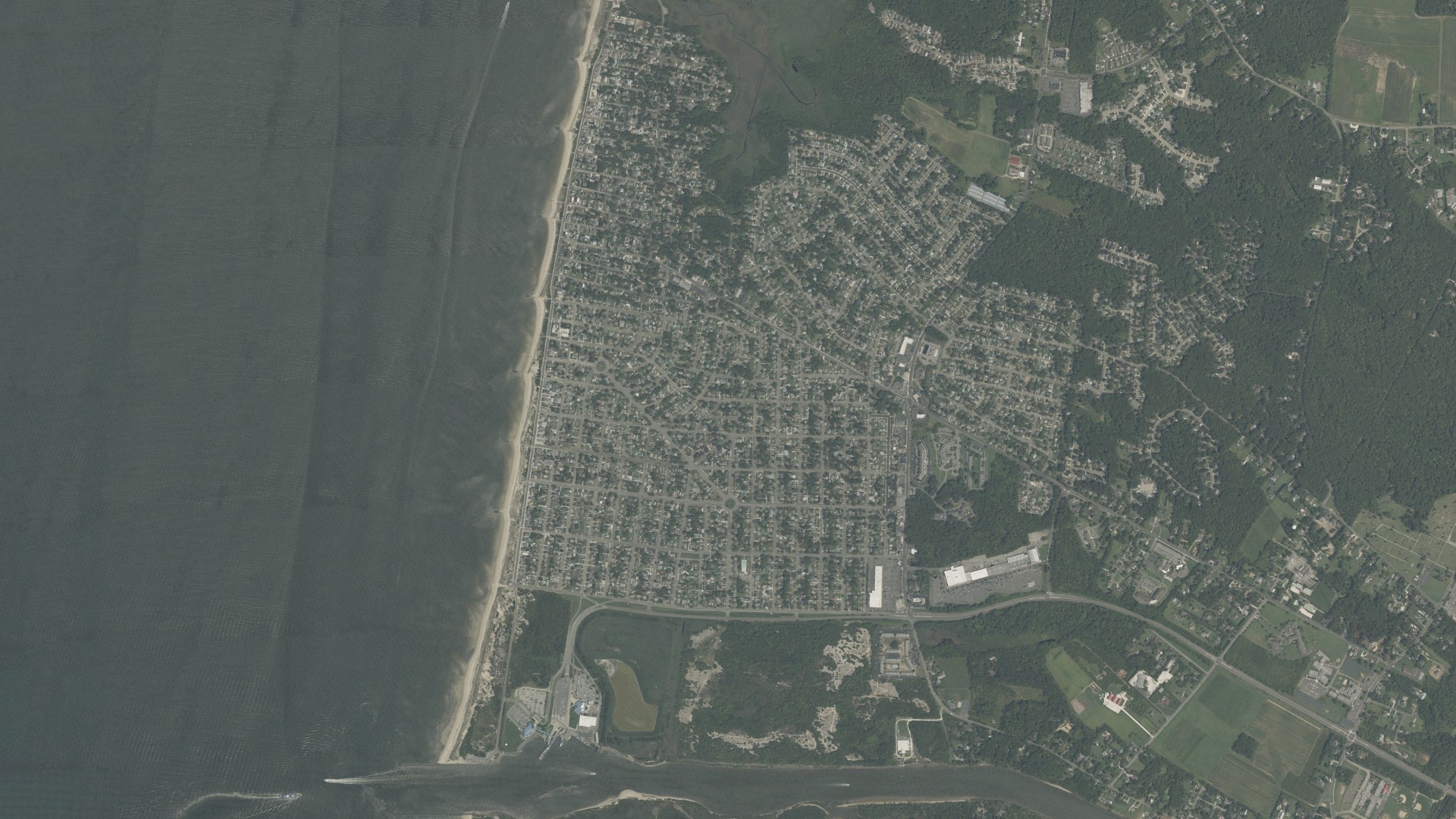 Natural-color aerial photograph of land around North Cape May, New Jersey