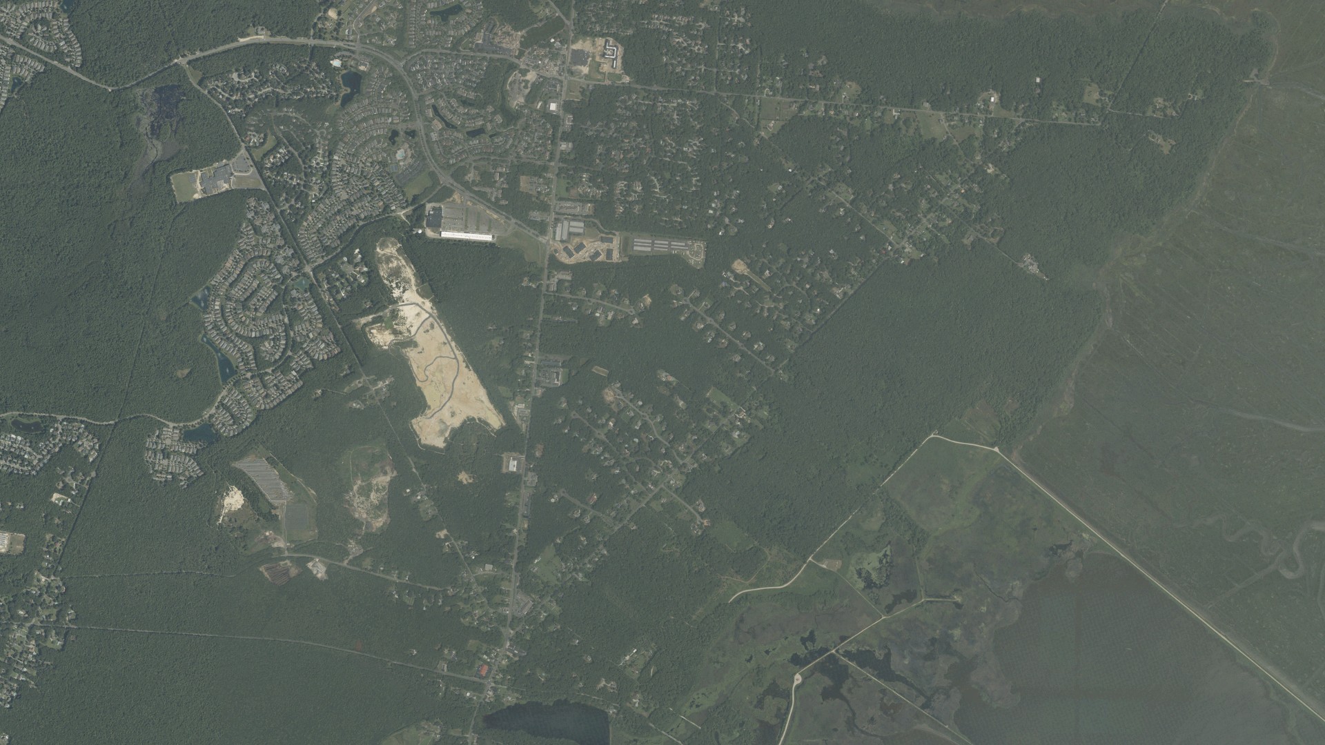 Natural-color aerial photograph of land around Oceanville, New Jersey