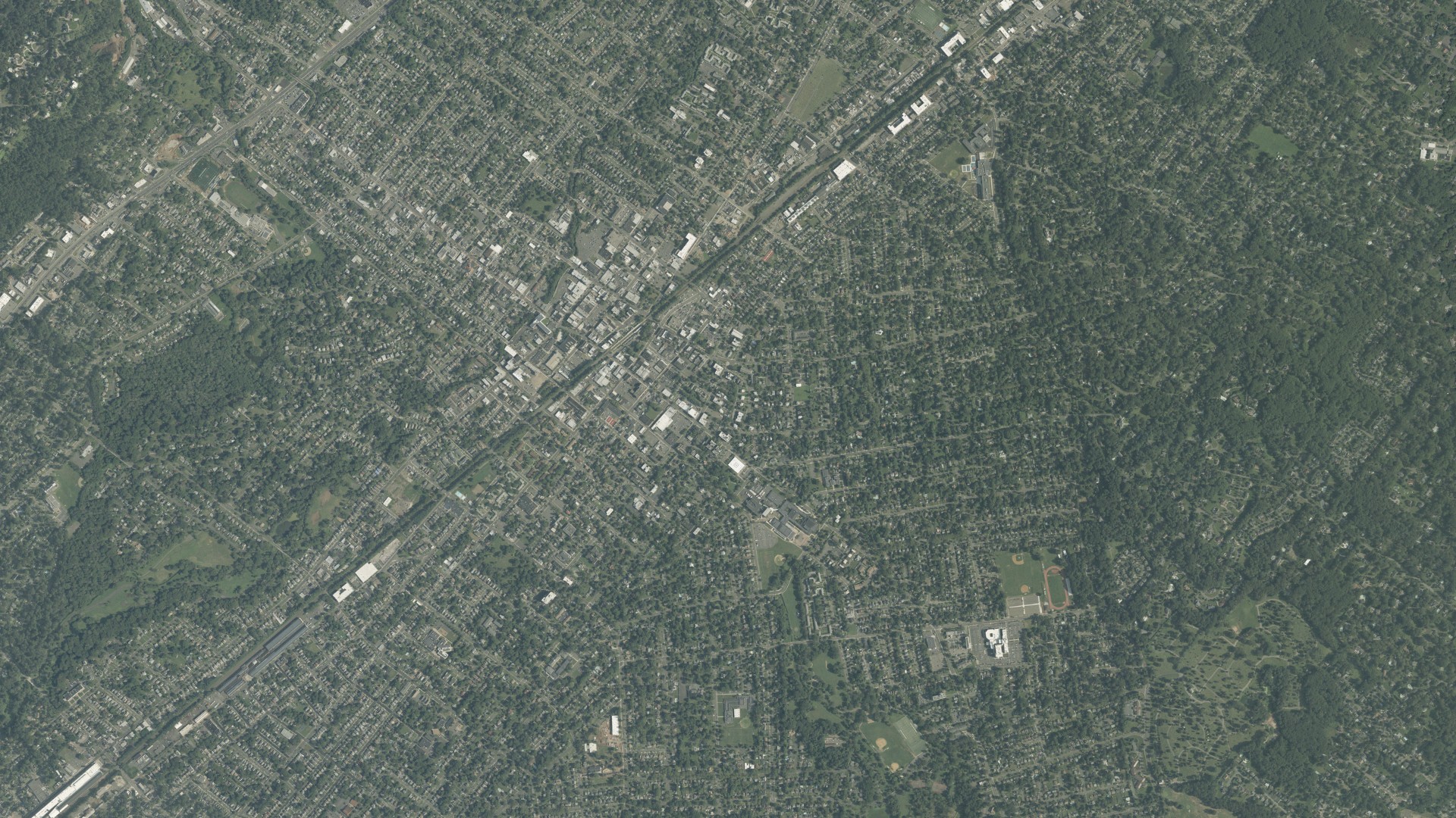Natural-color aerial photograph of land around Plainfield, New Jersey