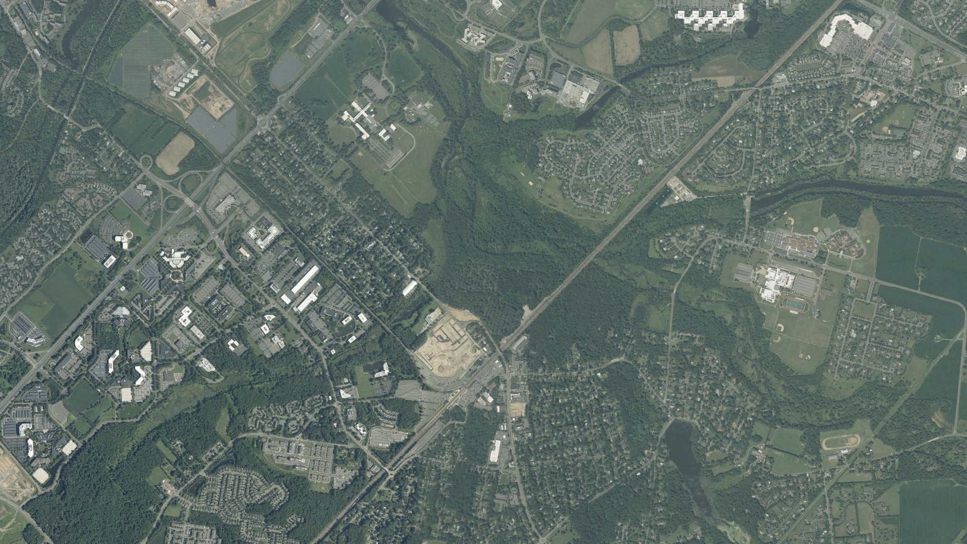 Natural-color aerial photograph of land around Princeton Junction, New Jersey