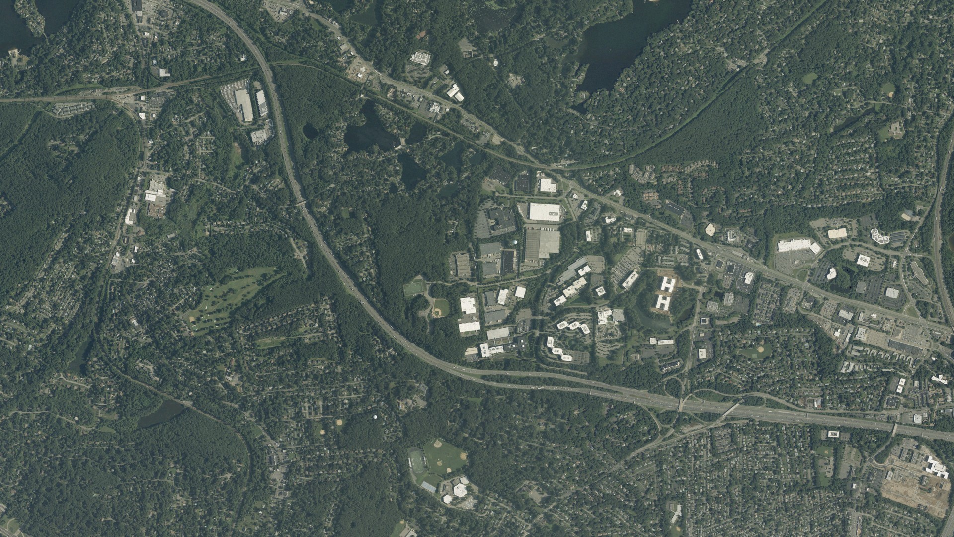 Natural-color aerial photograph of land around Rainbow Lakes, New Jersey