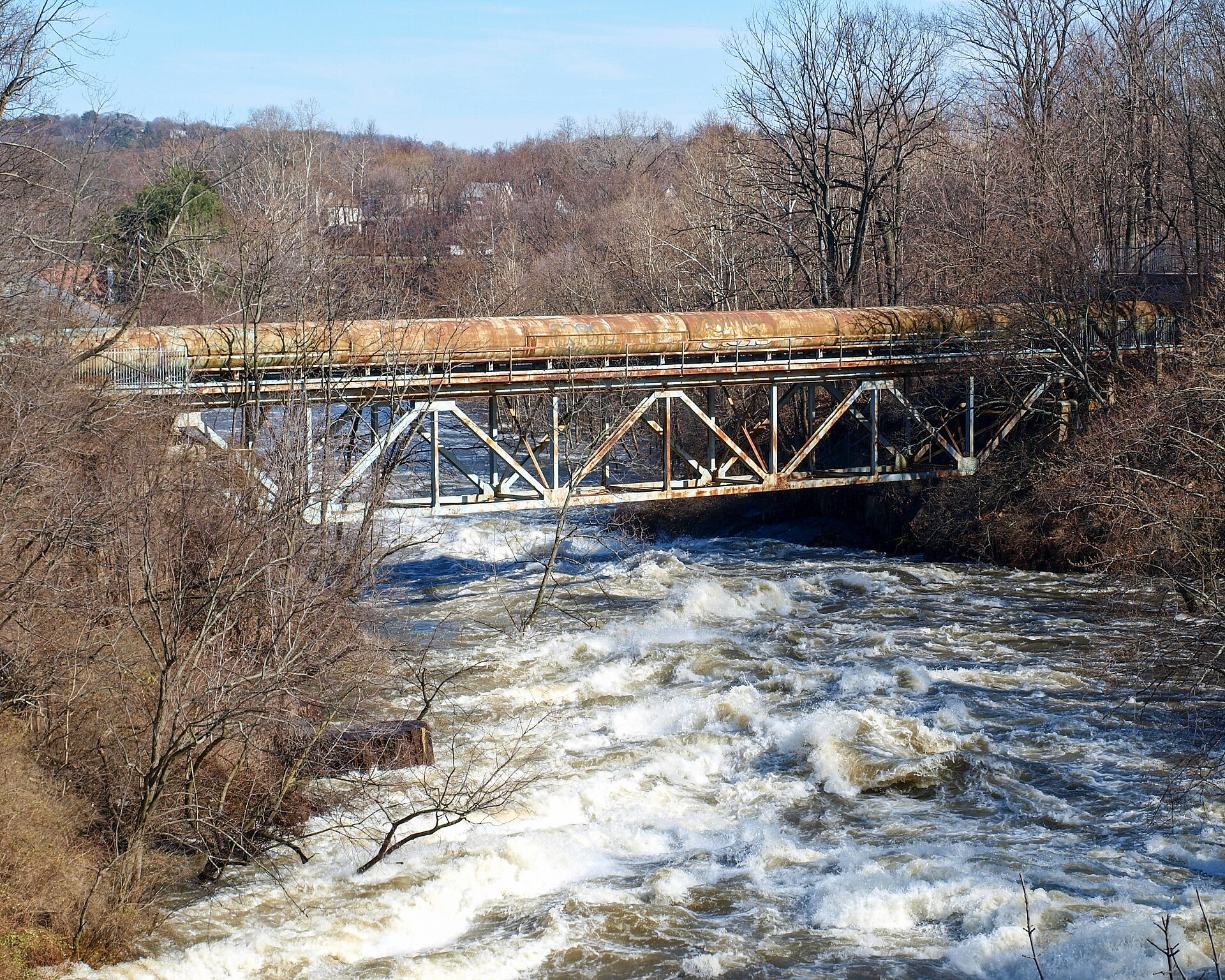PVWC Water Main Utility Bridge over the Passaic River, Totowa - Little Falls, New Jersey (looking east from the Union Avenue Bridge)