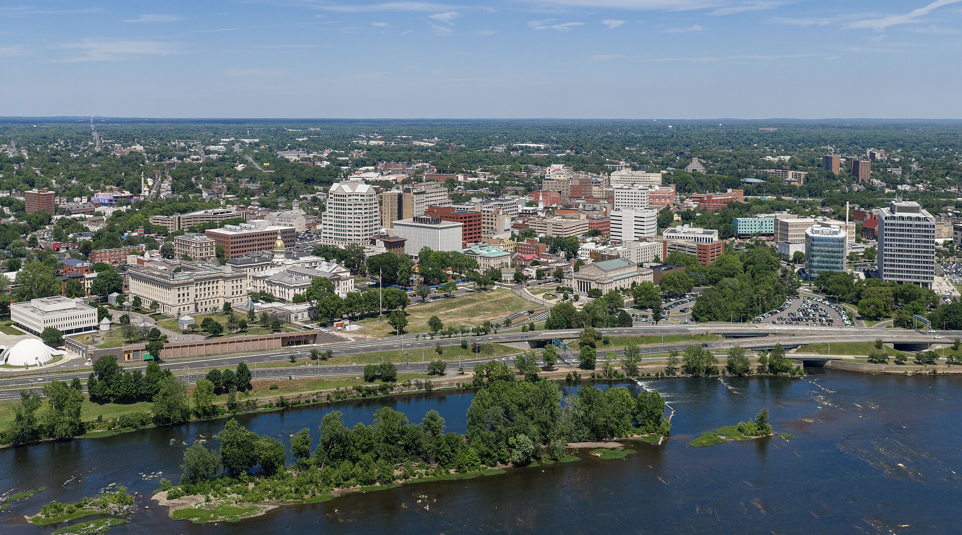 Aerial view of downtown Trenton, New Jersey (pop. 90,000), the former capital of the United States from November 1 until December 24, 1784.