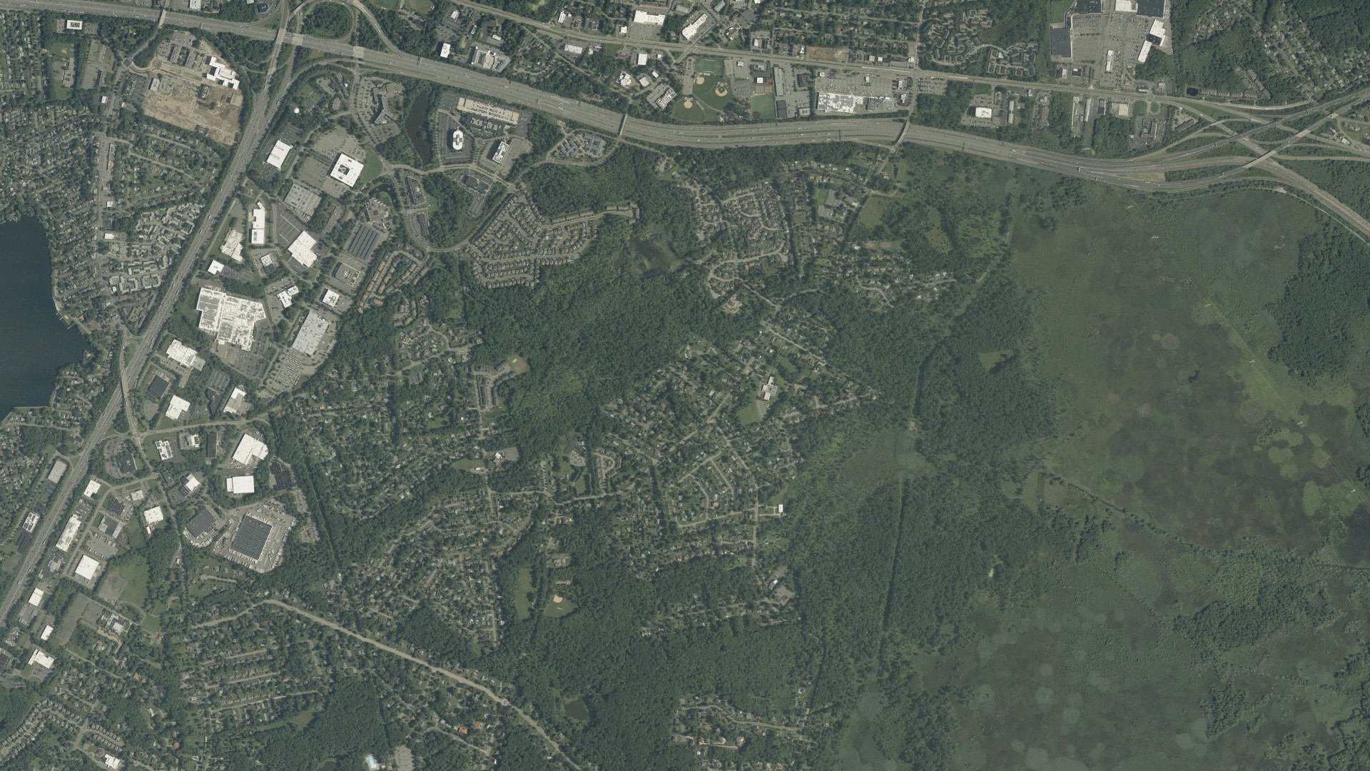 Natural-color aerial photograph of land around Troy Hills, New Jersey
