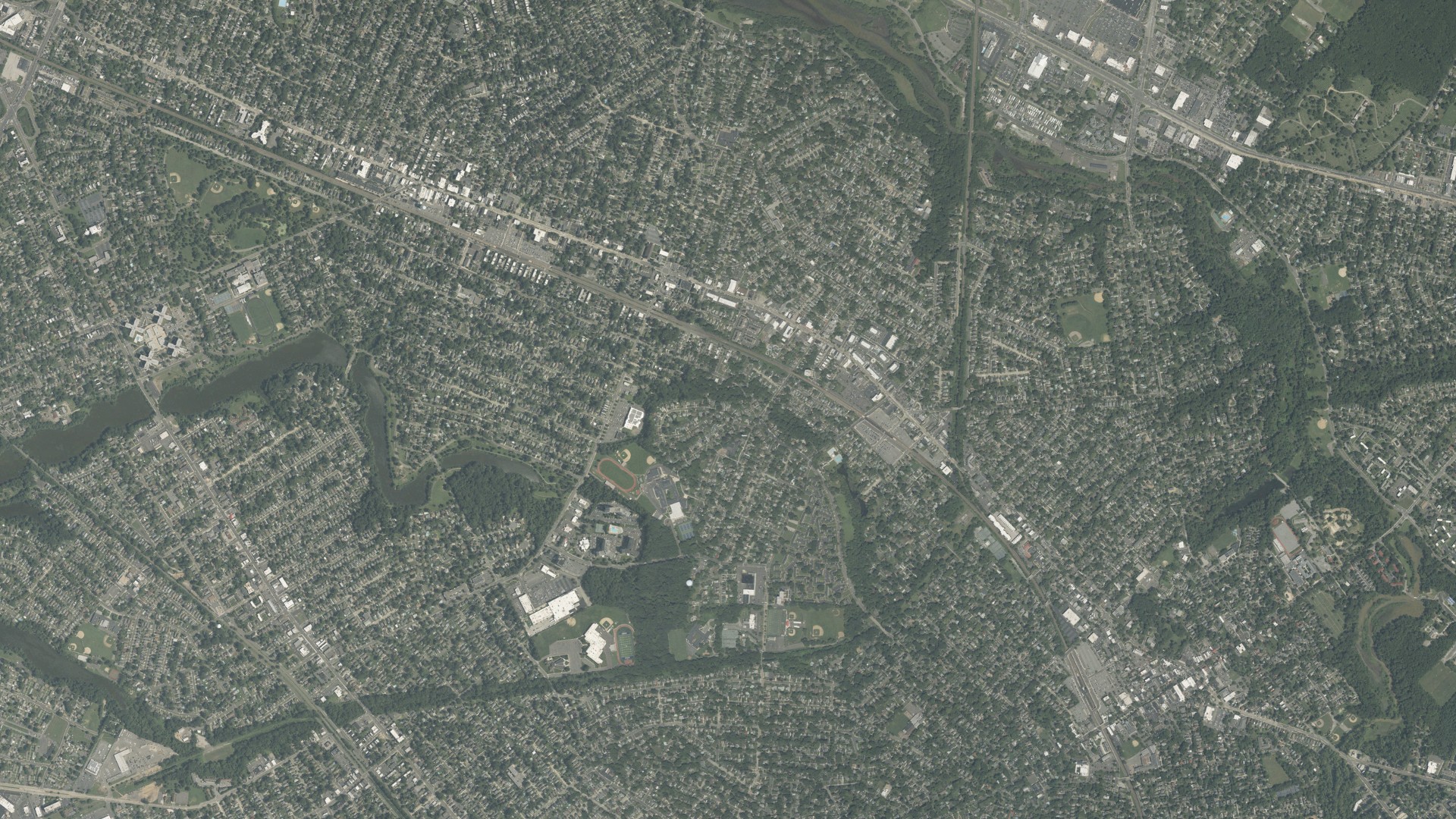 Natural-color aerial photograph of land around Westmont, New Jersey