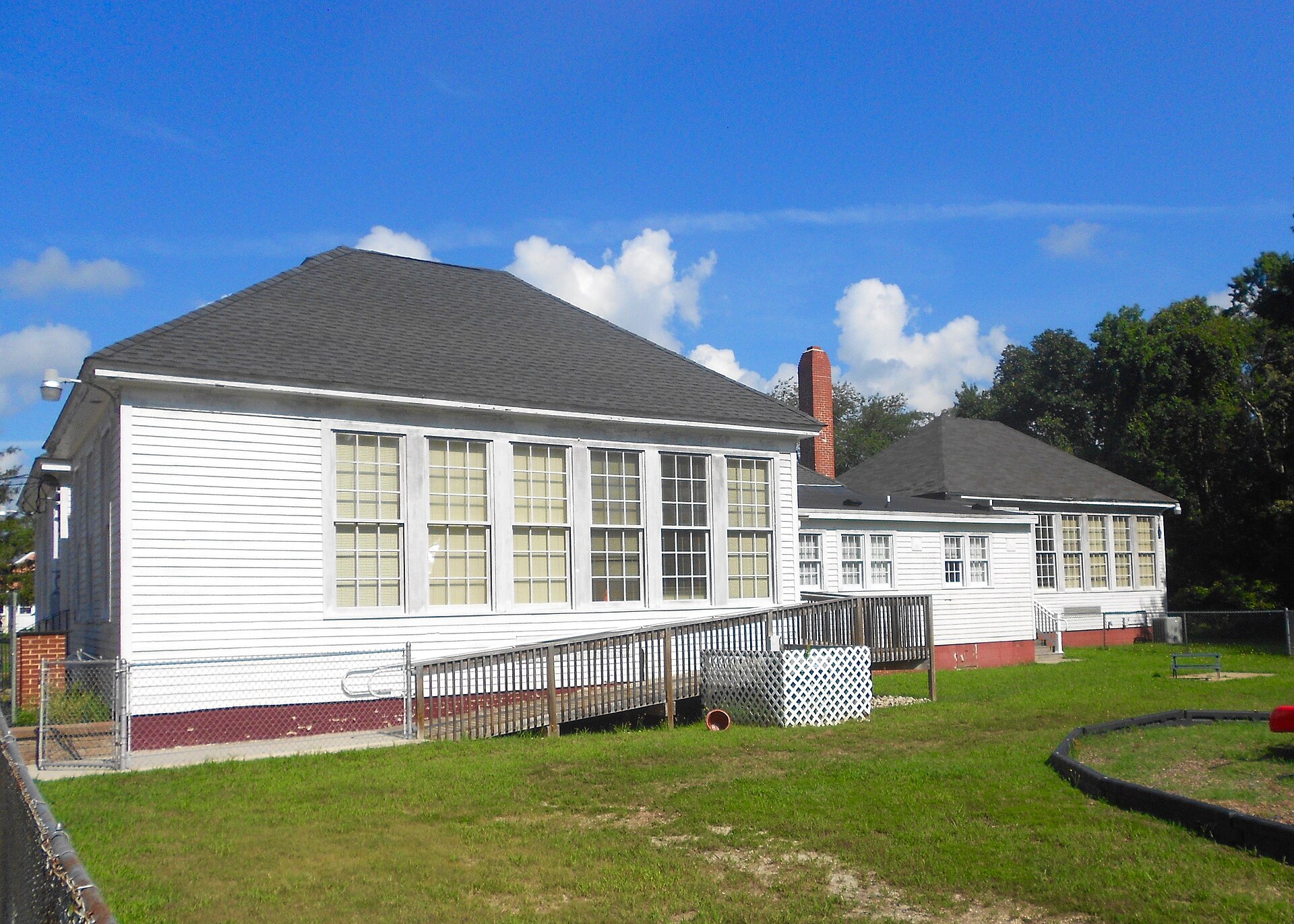 Rear of the historic school in Whitesboro, an unincorporated community and Census Designated Place in Middle Township, Cape May County, New Jersey