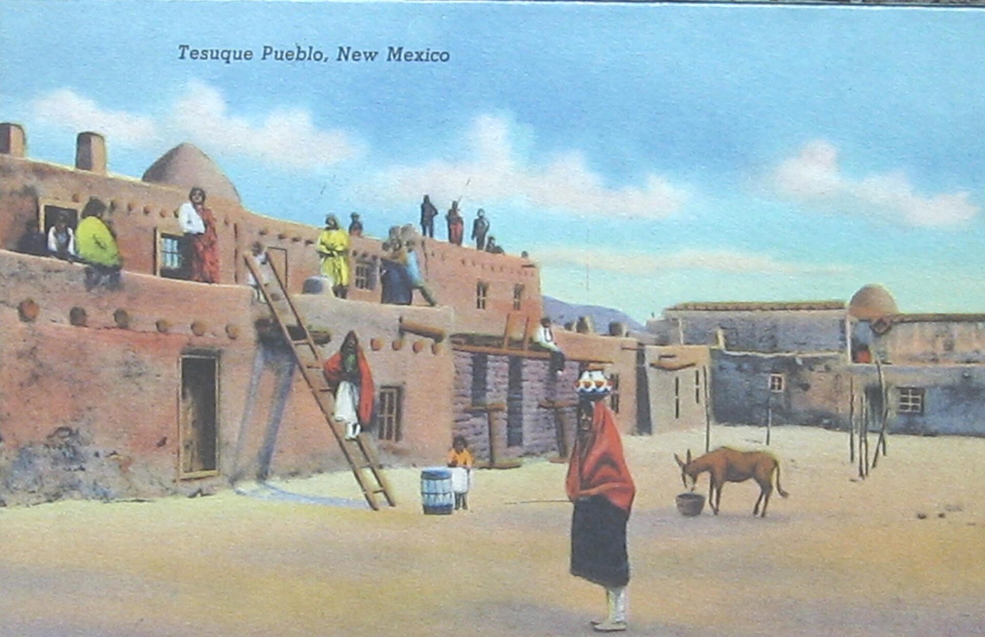 Vintage postcard at Tesuque Pueblo, NM — New Mexico