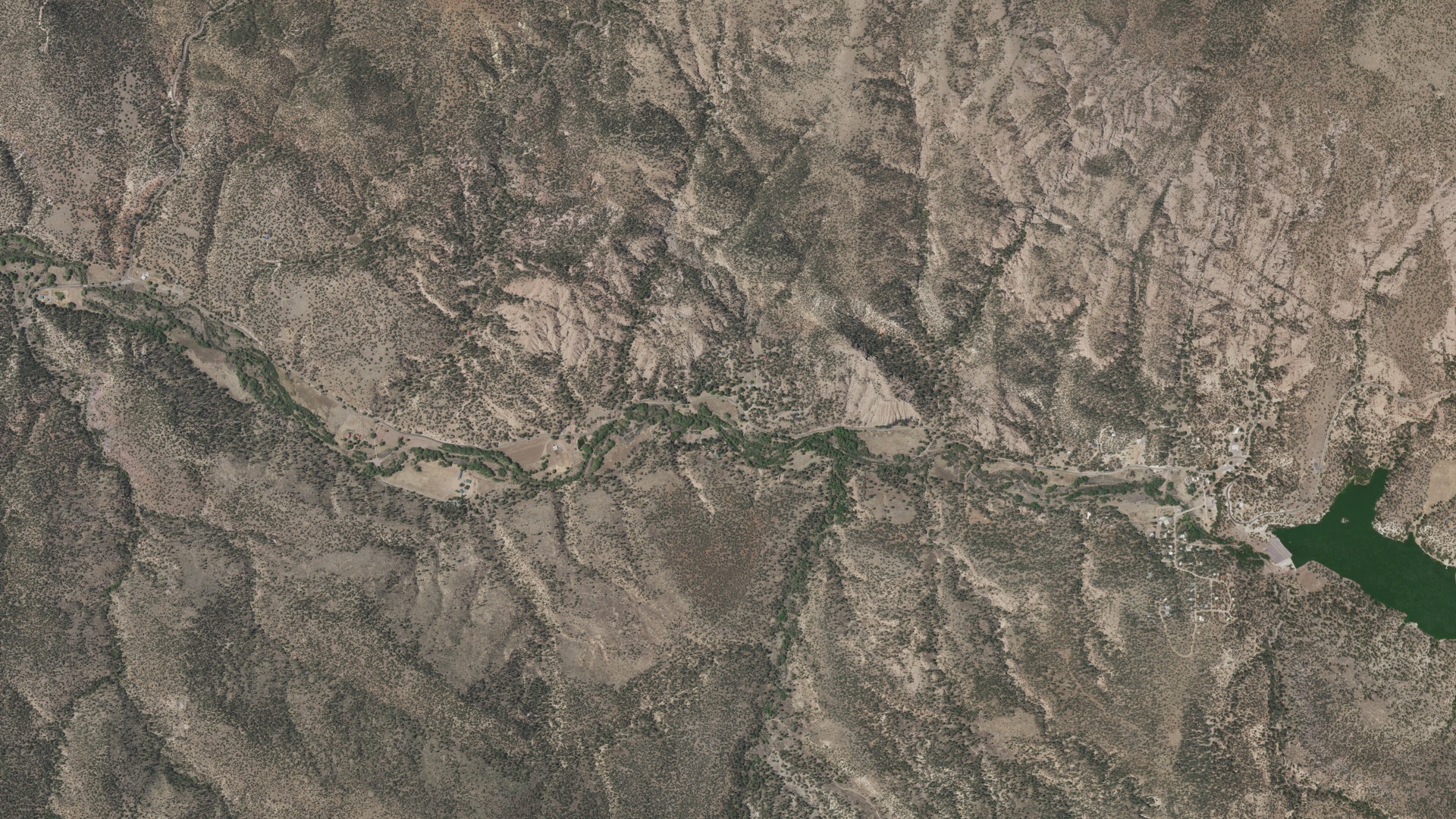 Natural-color aerial photograph of land around Trout Valley, New Mexico