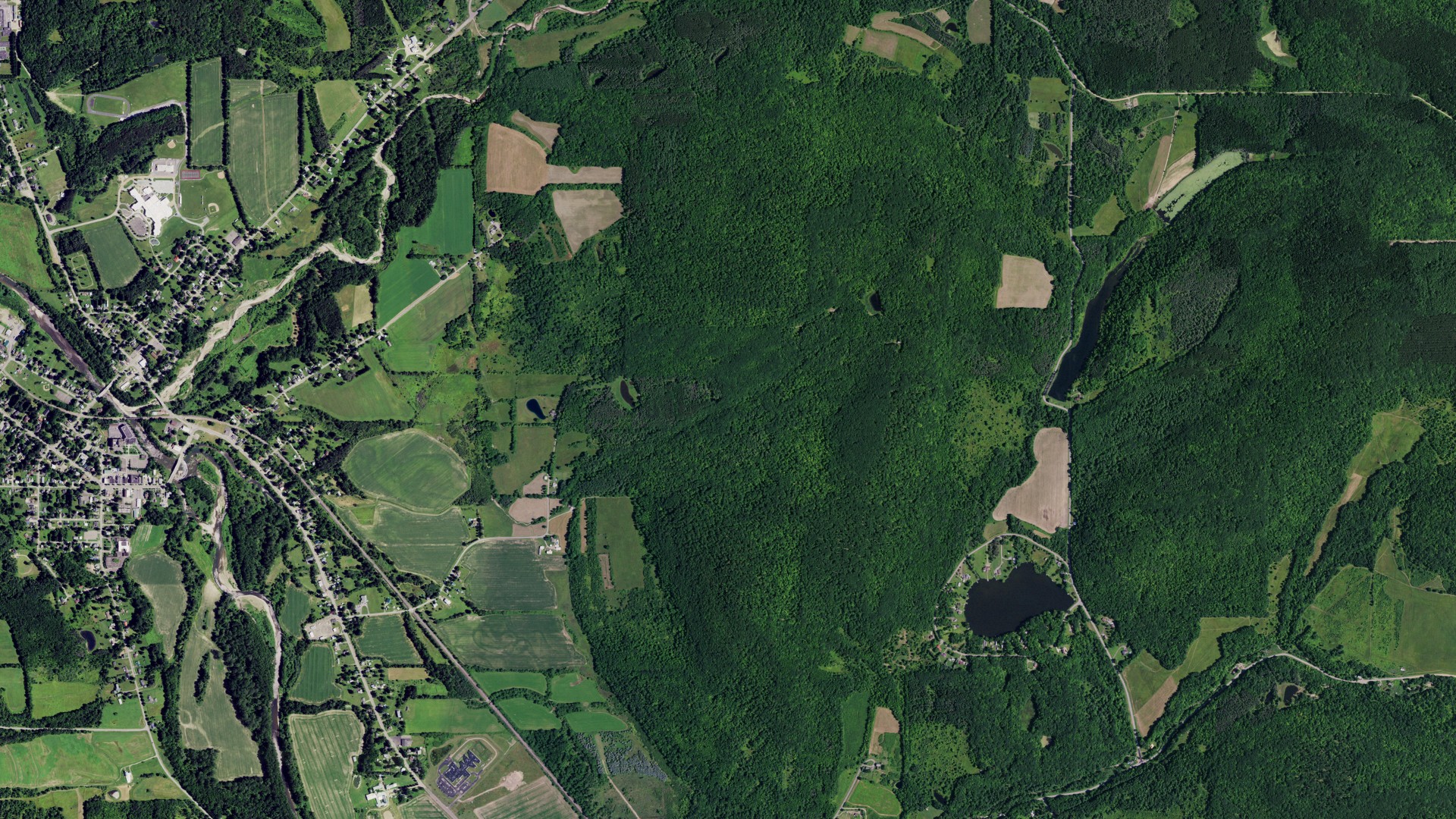 Aerial view of land around Amity, New York