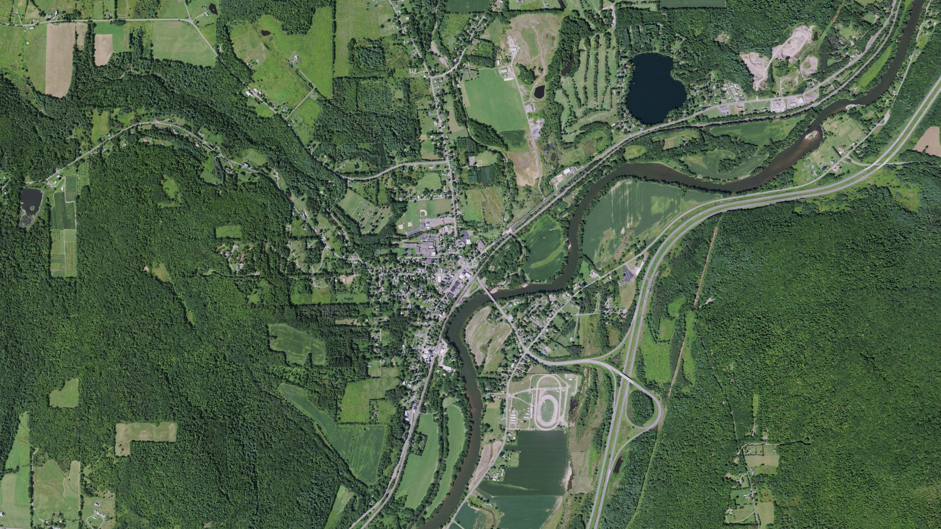 Natural-color aerial photograph of land around Afton, New York