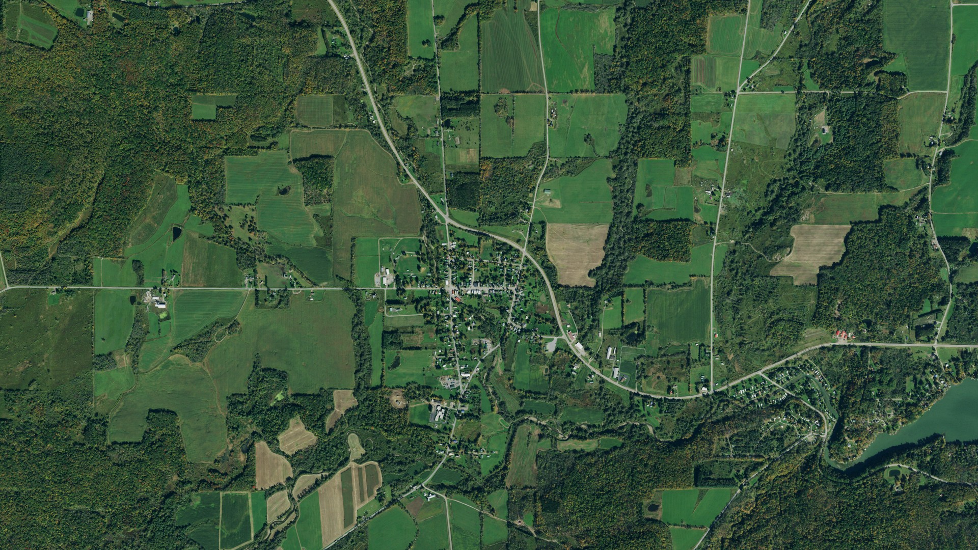 Aerial view of land around Rushford, New York