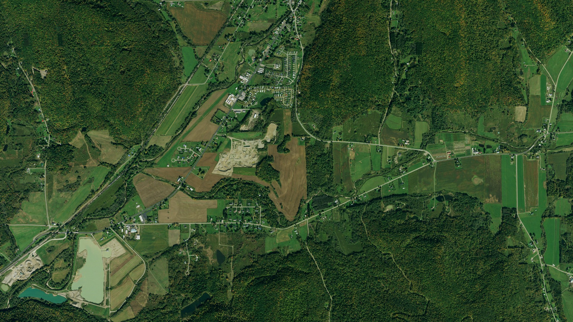 Aerial view of land around Great Valley, New York