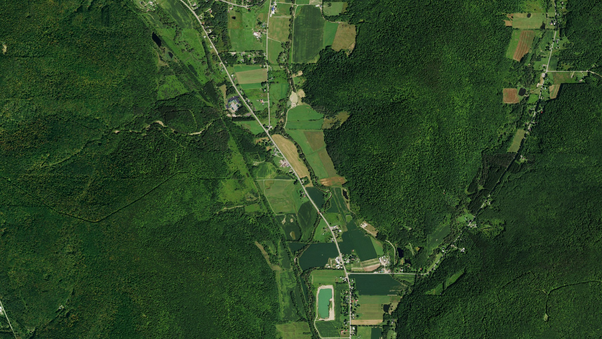 Aerial view of land around Little Valley, New York