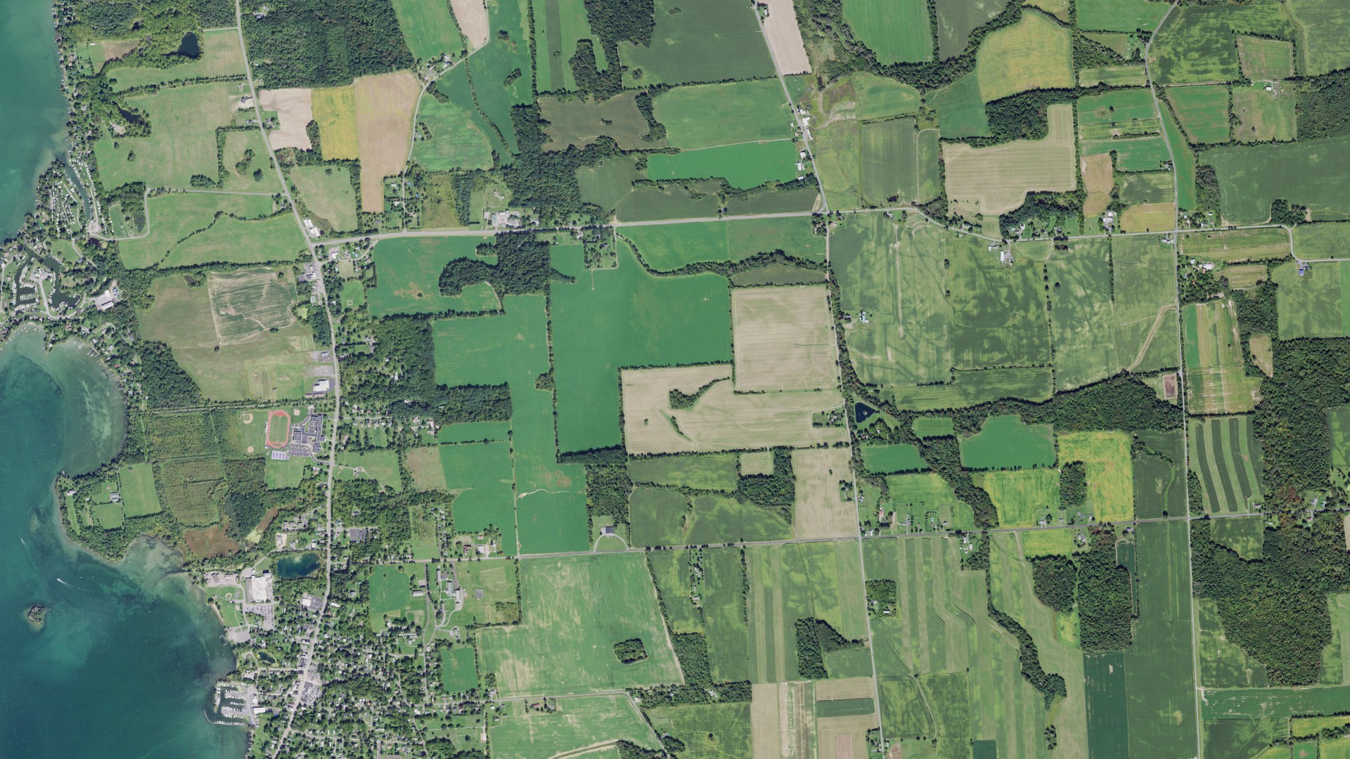 Aerial view of land around Springport, New York