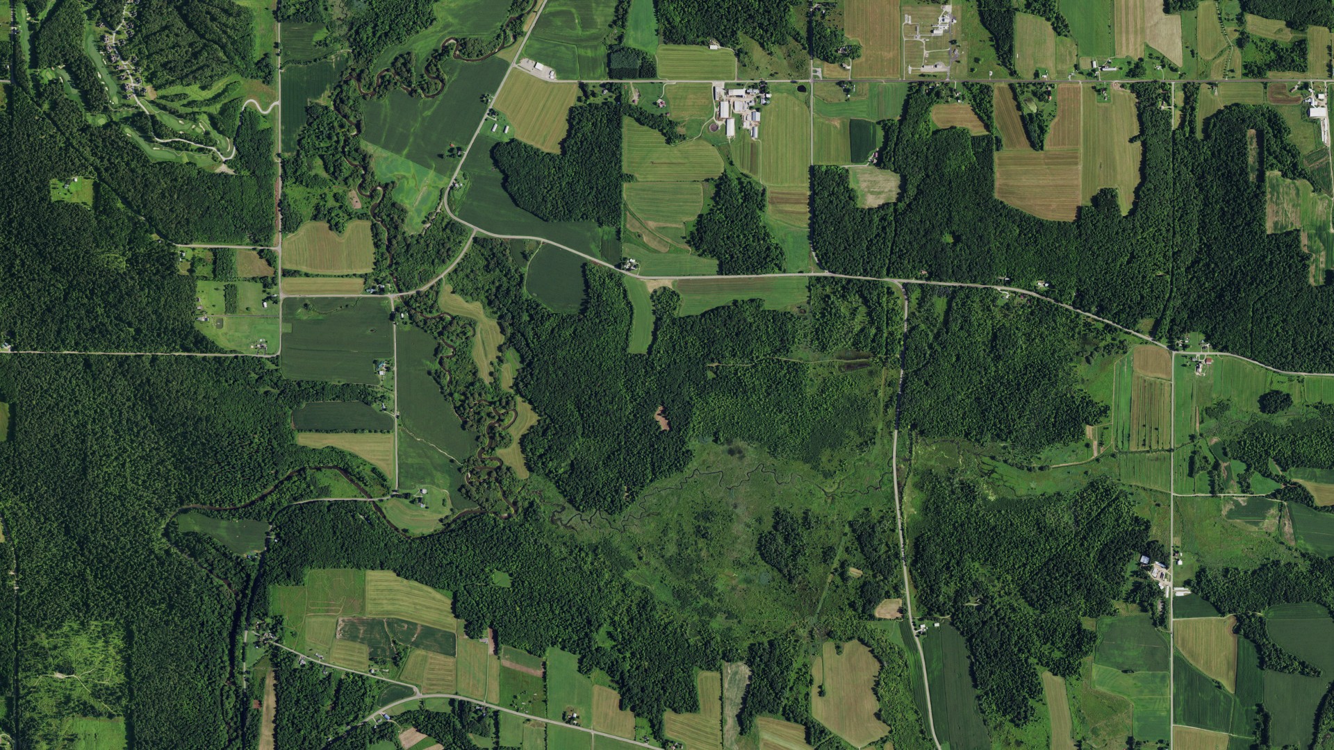 Aerial view of land around French Creek, New York
