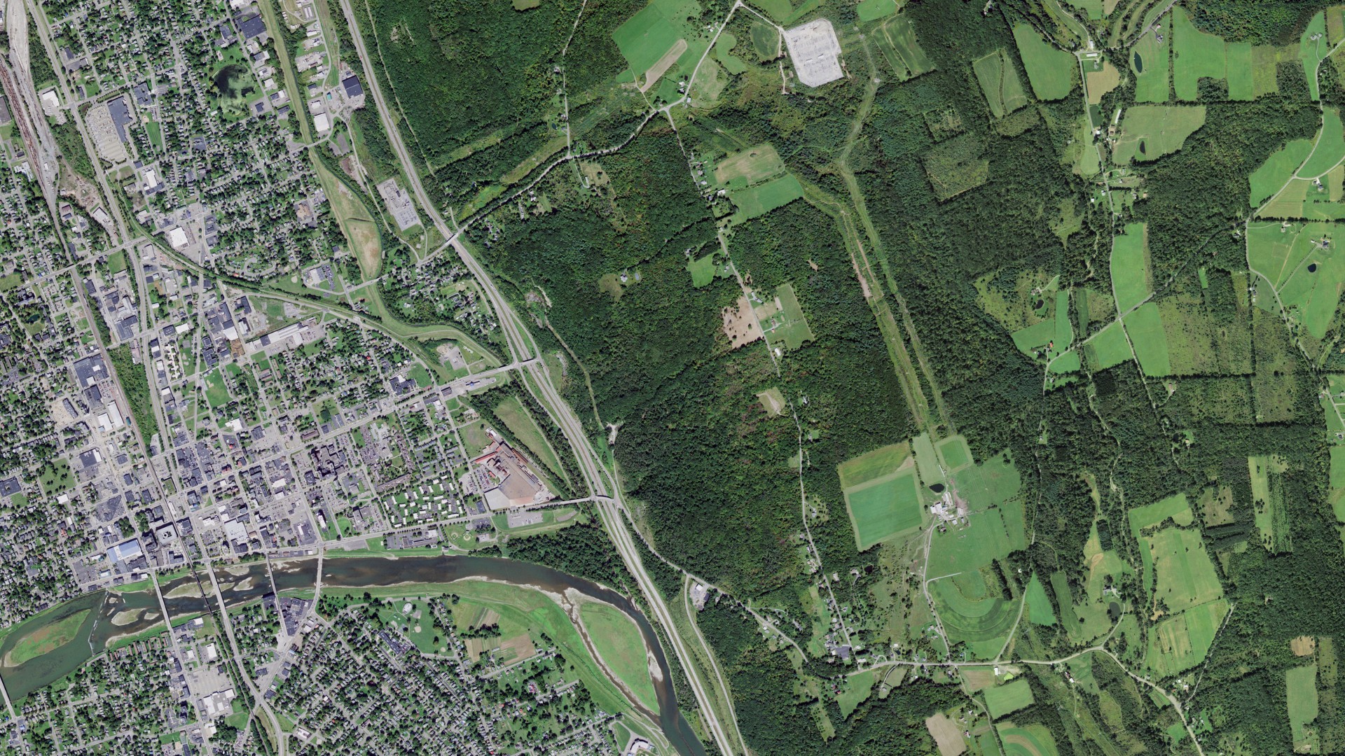 Aerial view of land around Elmira, New York