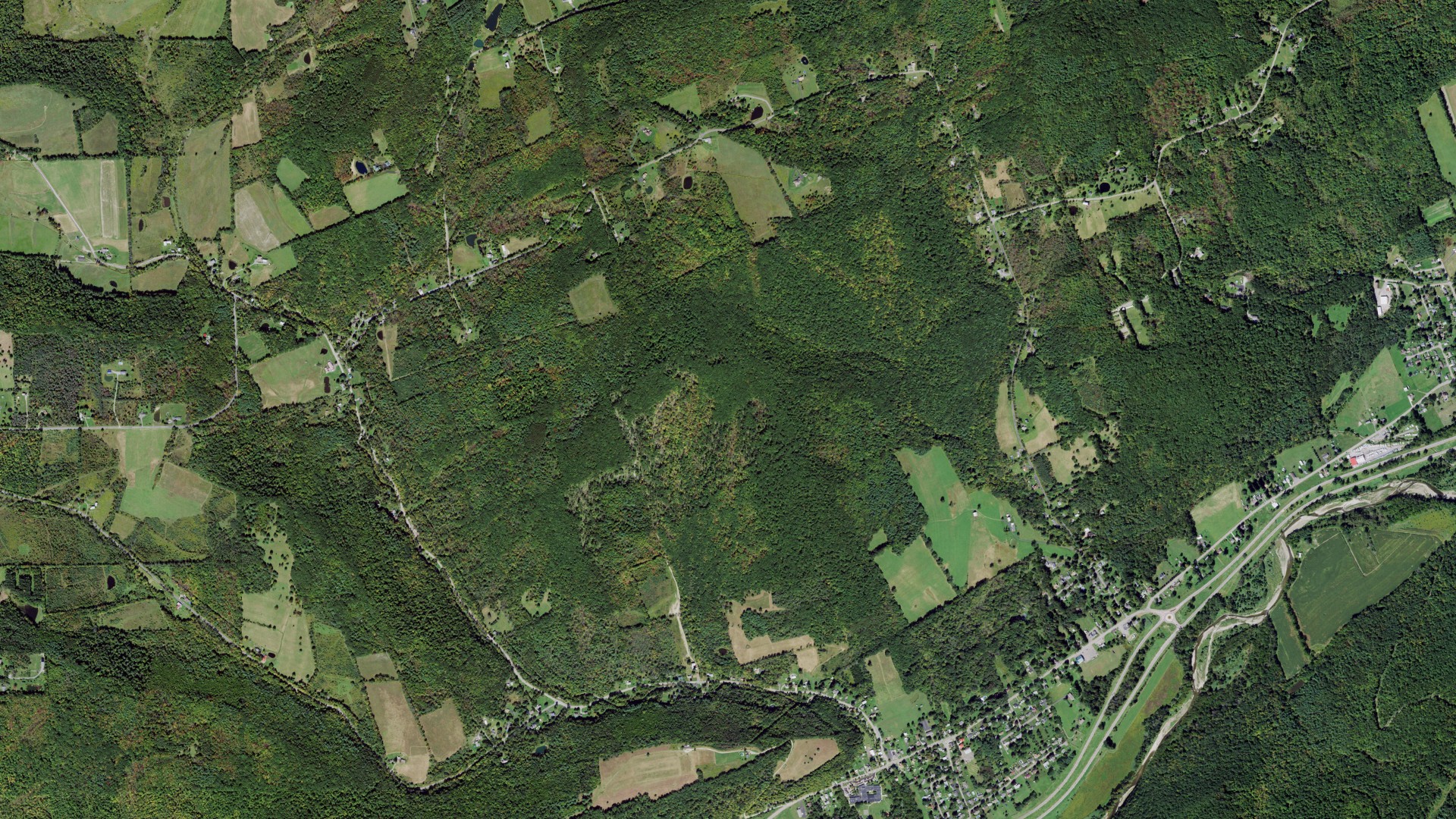 Aerial view of land around Southport, New York