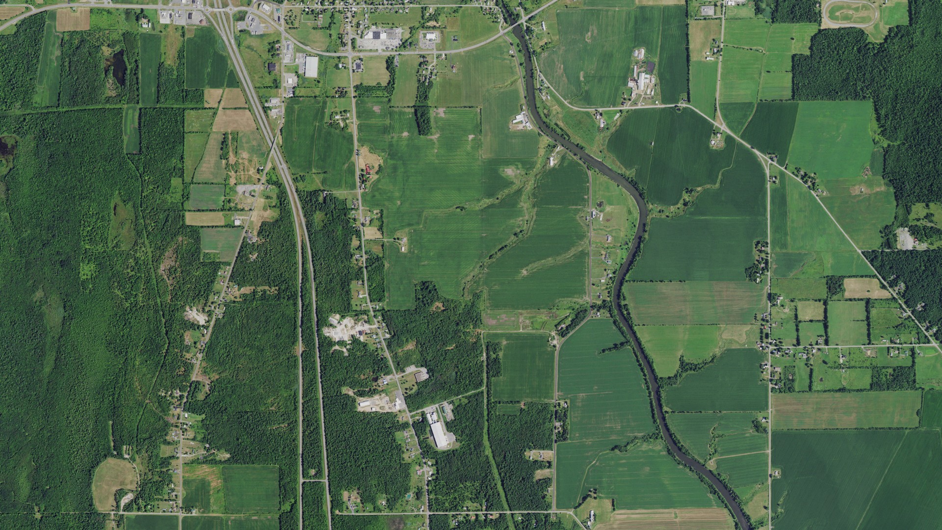 Aerial view of land around Champlain, New York