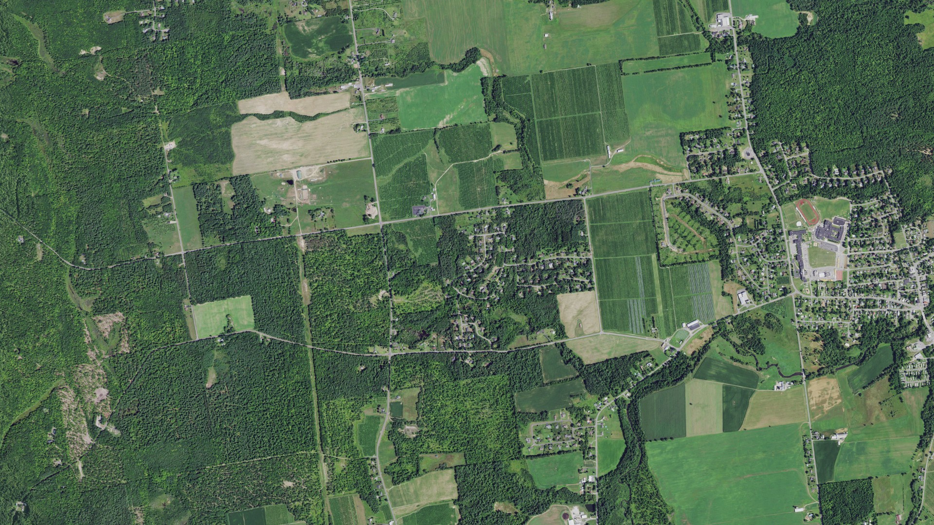 Aerial view of land around Peru, New York