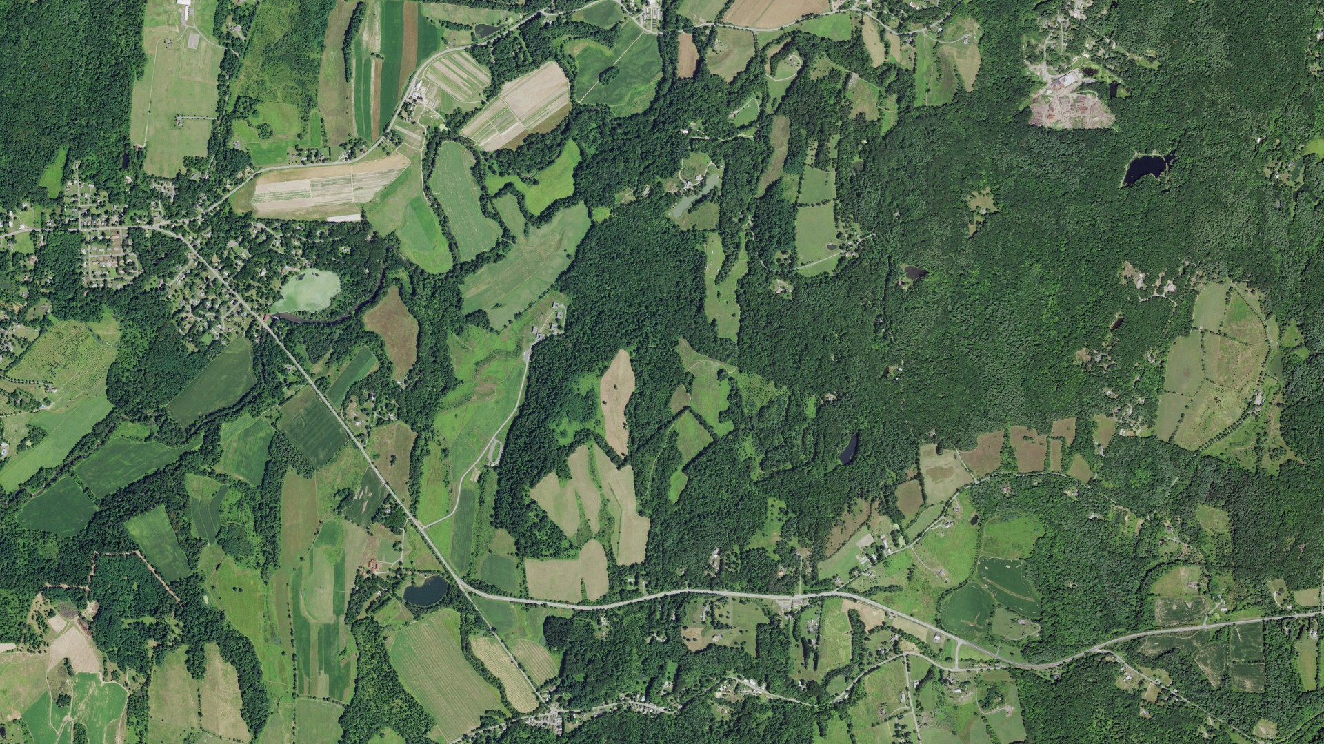 Natural-color aerial photograph of land around Claverack, New York