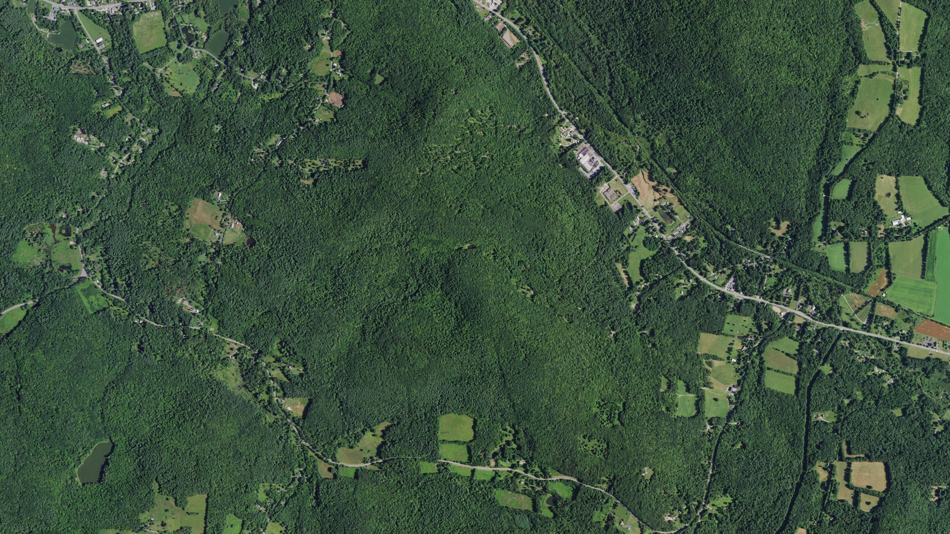 Natural-color aerial photograph of land around New Lebanon, New York