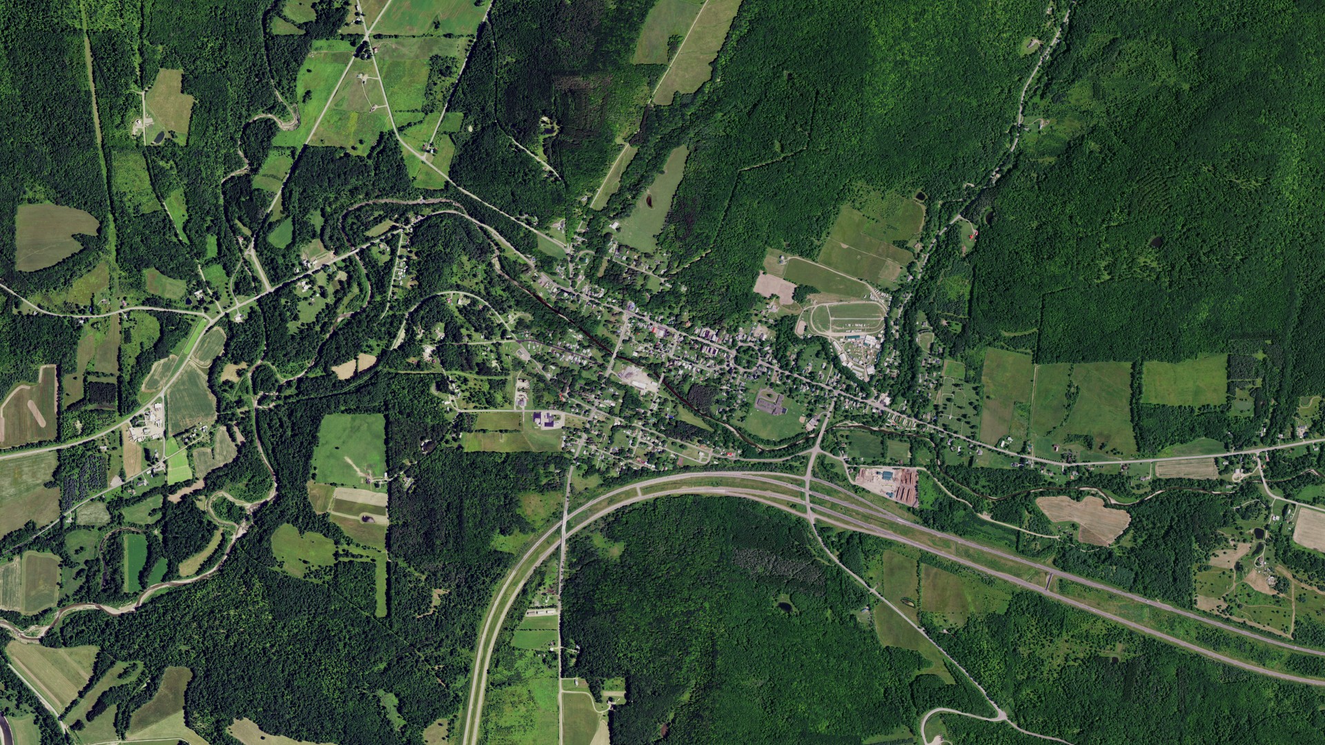 Aerial view of land around Angelica, New York