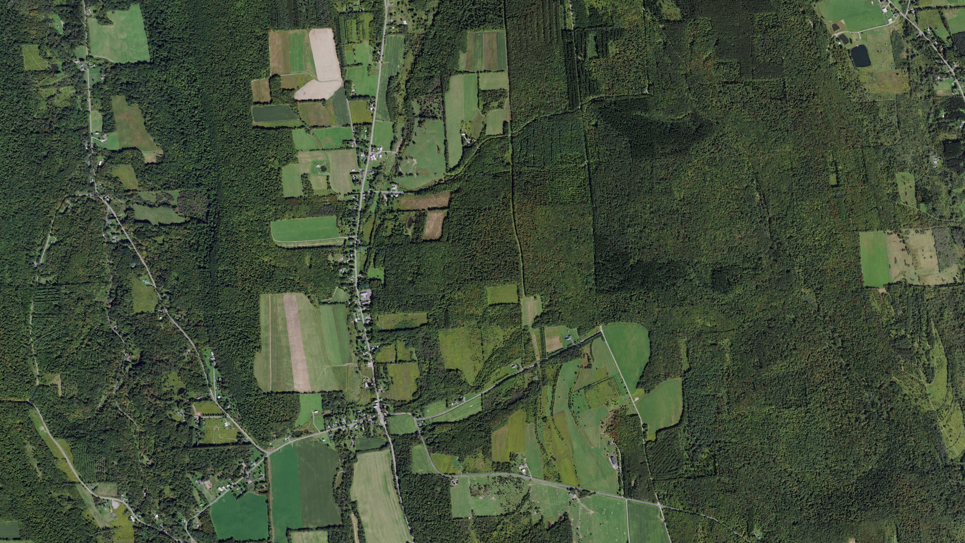 Natural-color aerial photograph of land around Scott, New York