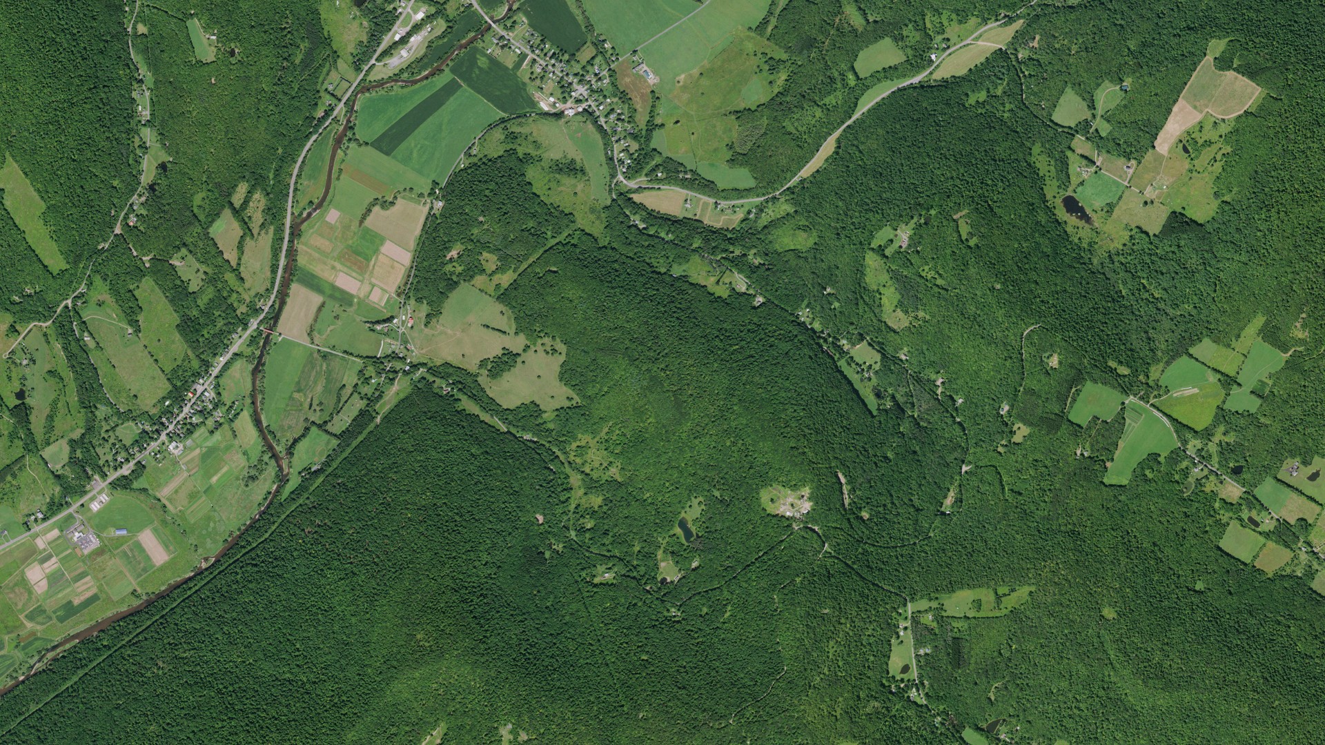 Natural-color aerial photograph of land around Delaware County, New York