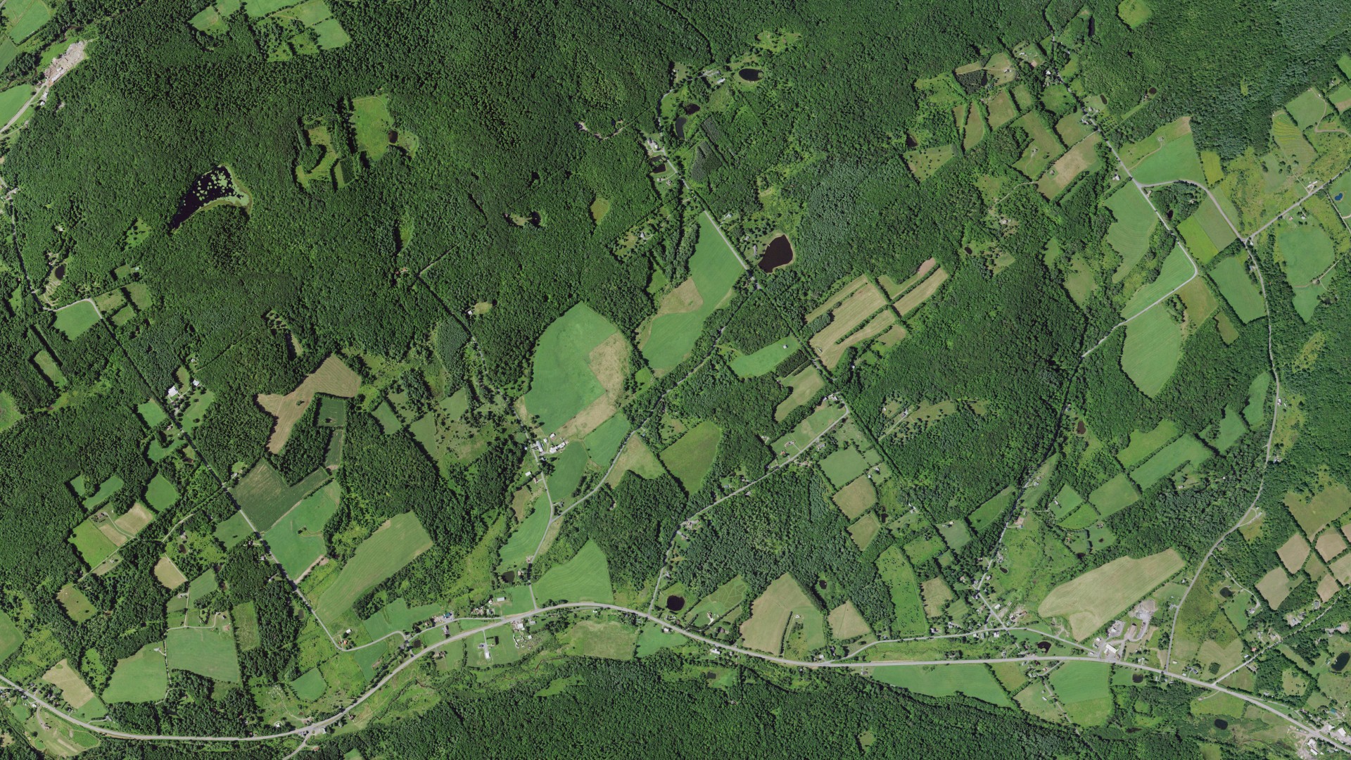 Aerial view of land around Harpersfield, New York