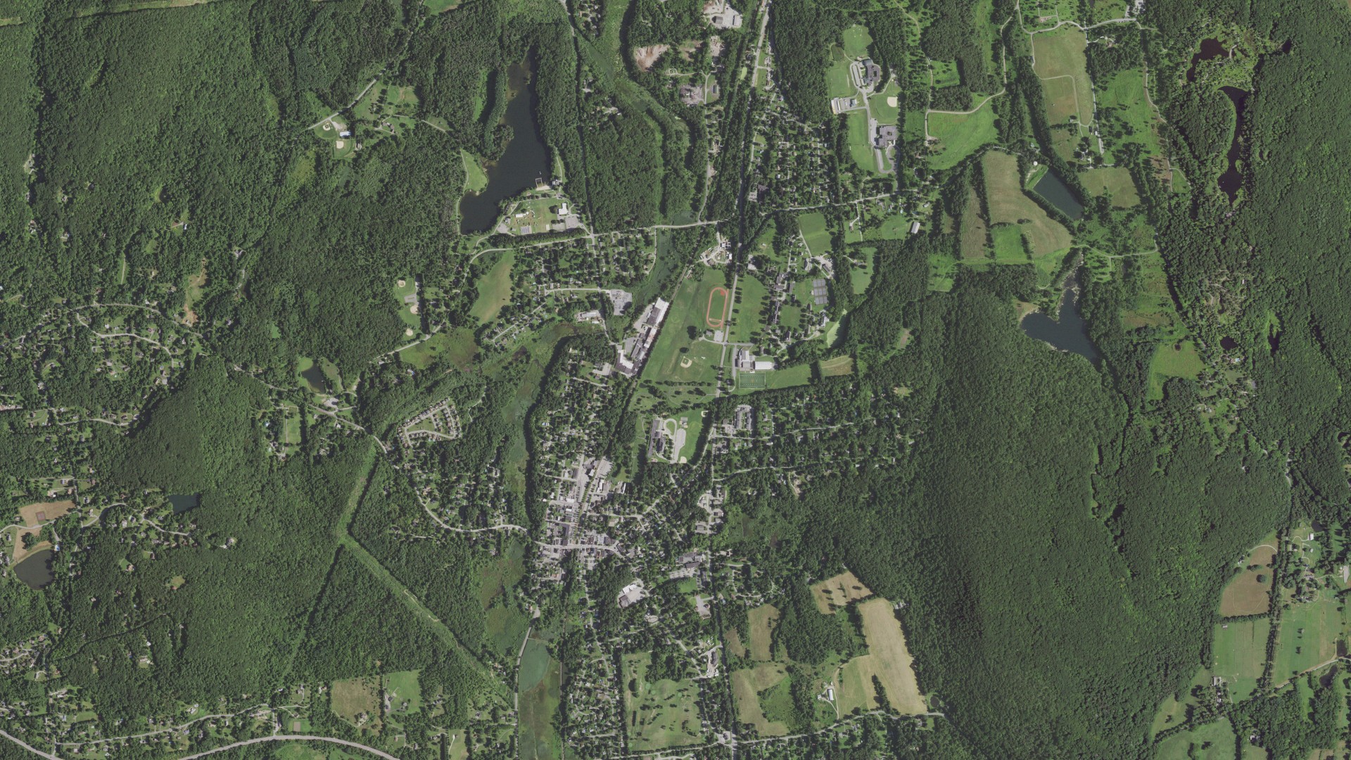 Aerial view of land around Pawling, New York
