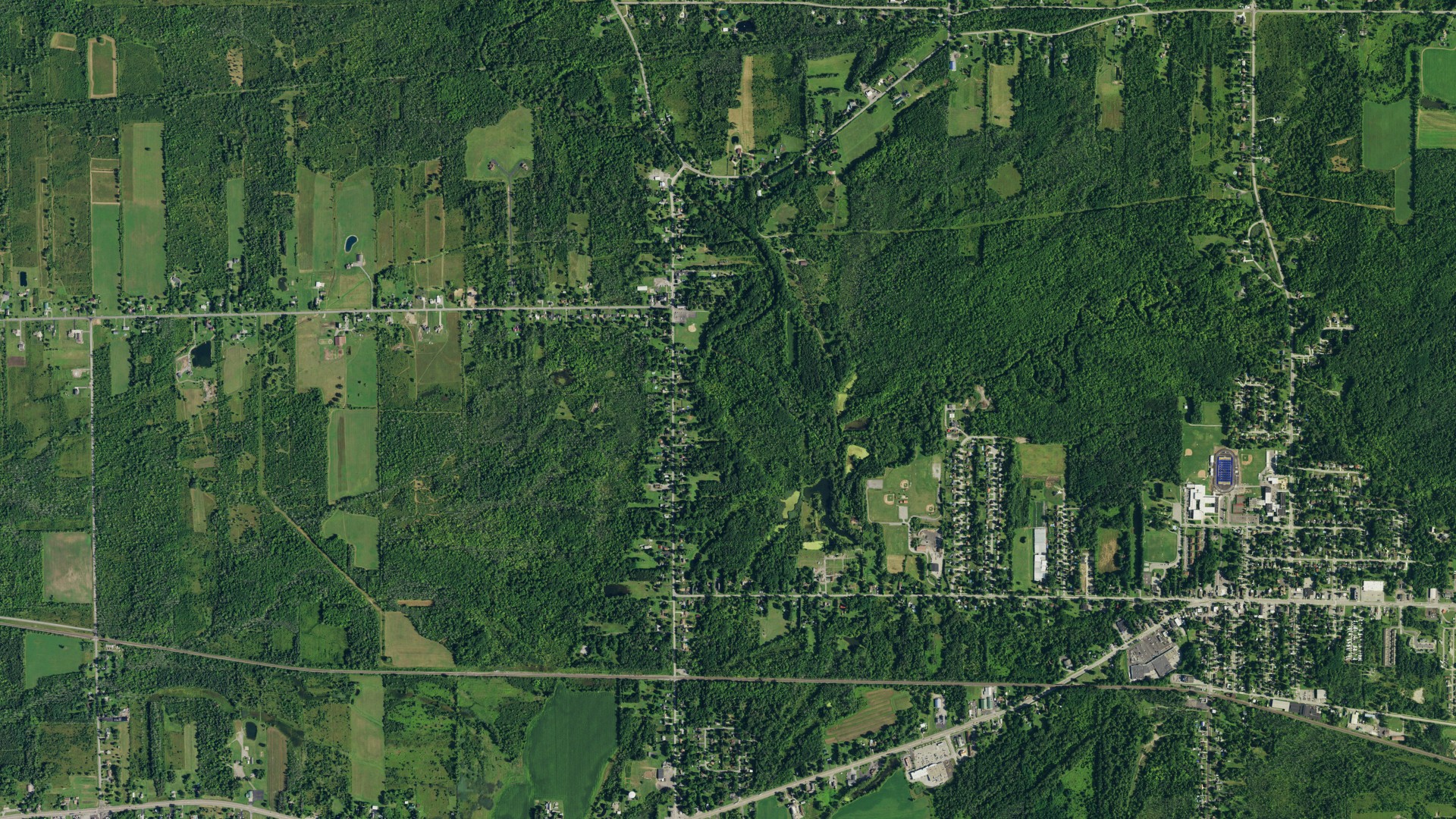 Aerial view of land around Alden, New York
