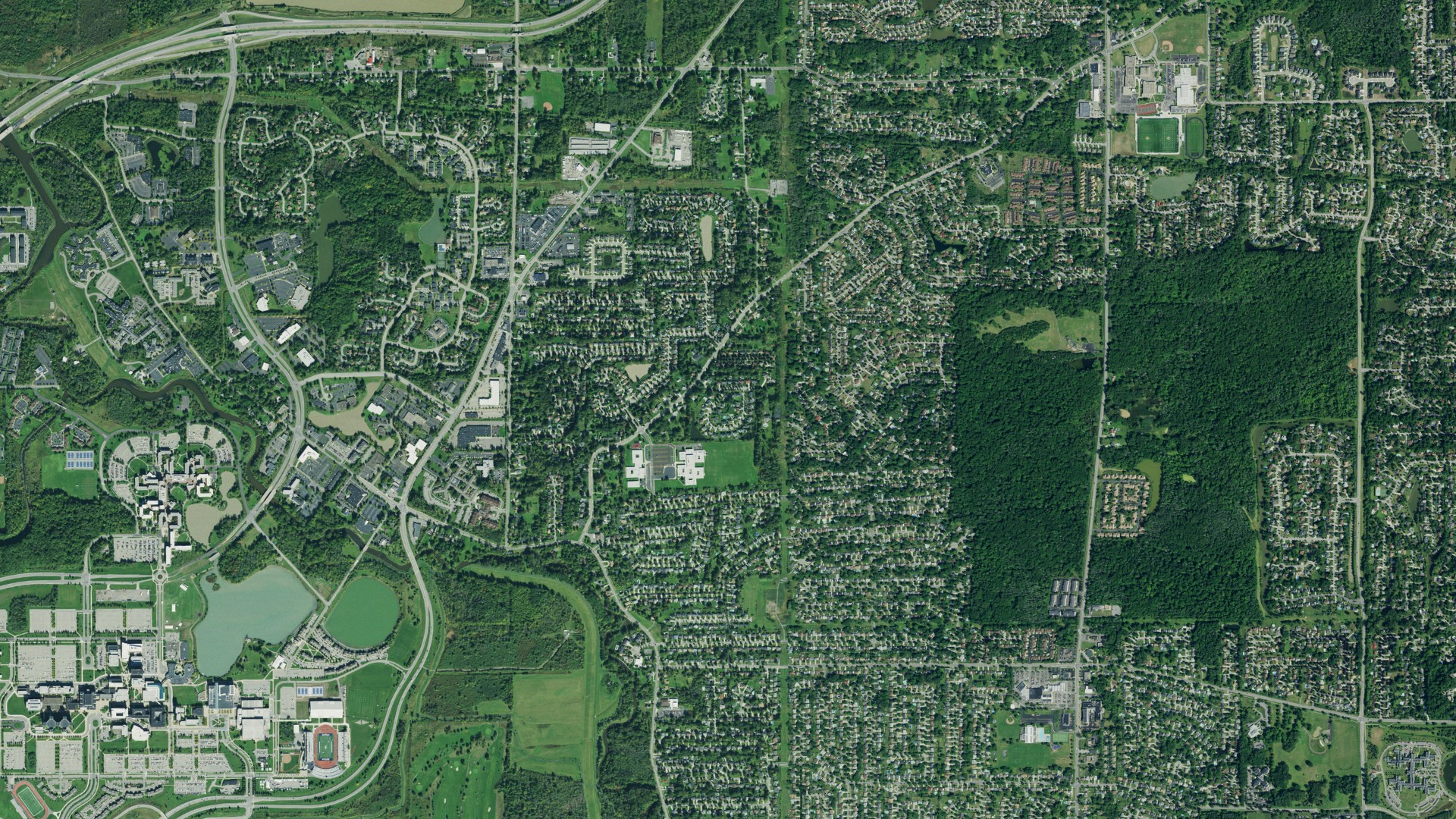 Aerial view of land around Amherst, New York