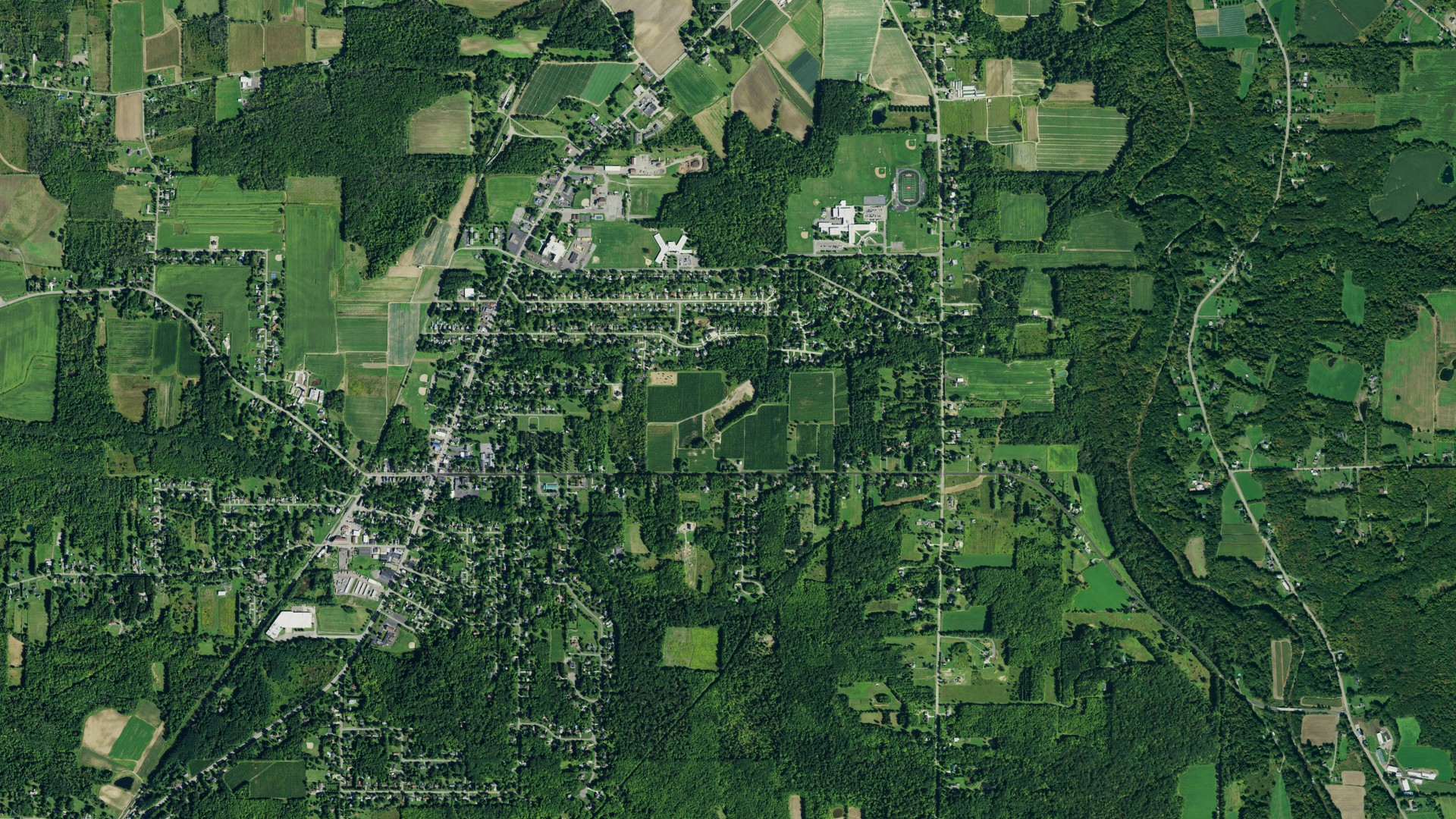 Natural-color aerial photograph of land around Eden, New York