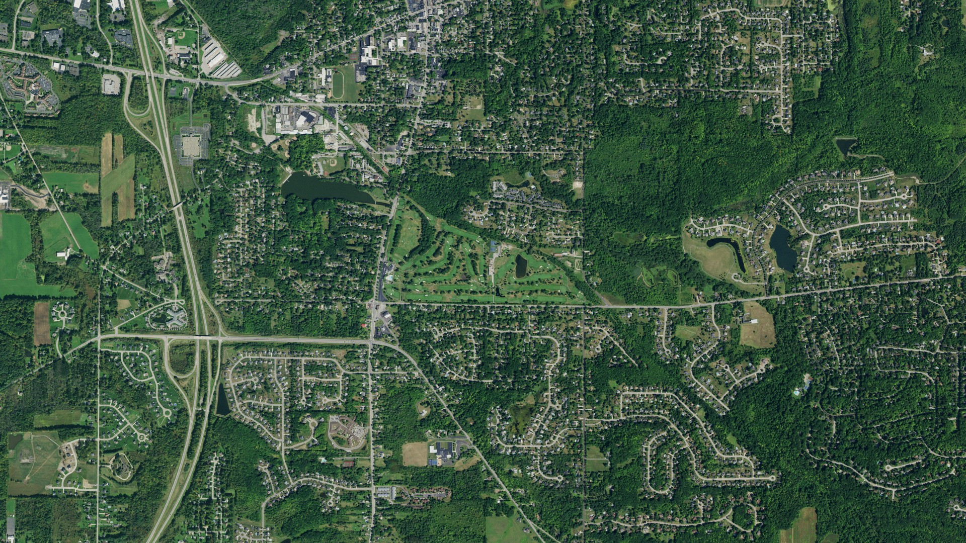 Aerial view of land around Orchard Park, New York