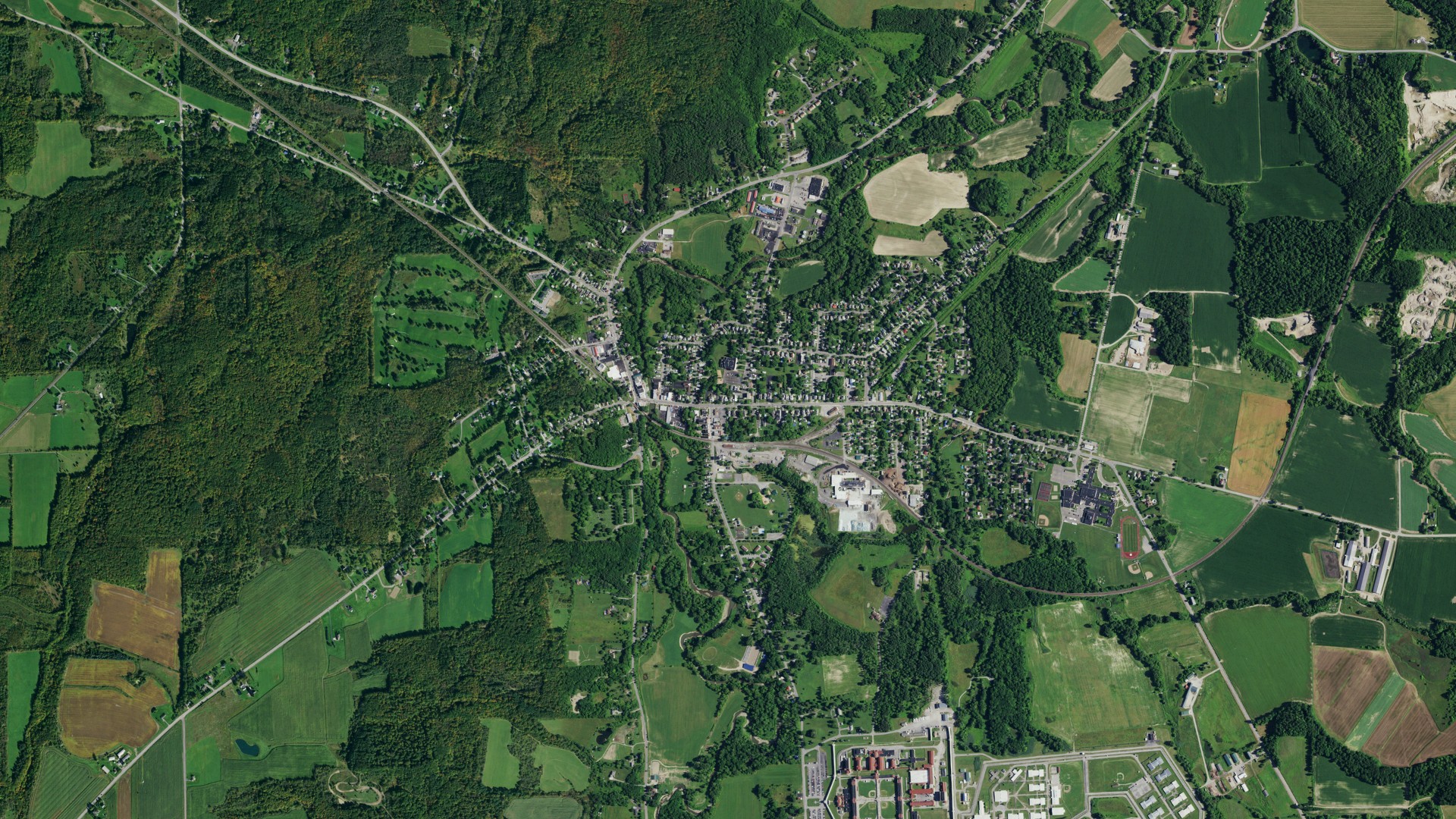 Aerial view of land around Attica, New York