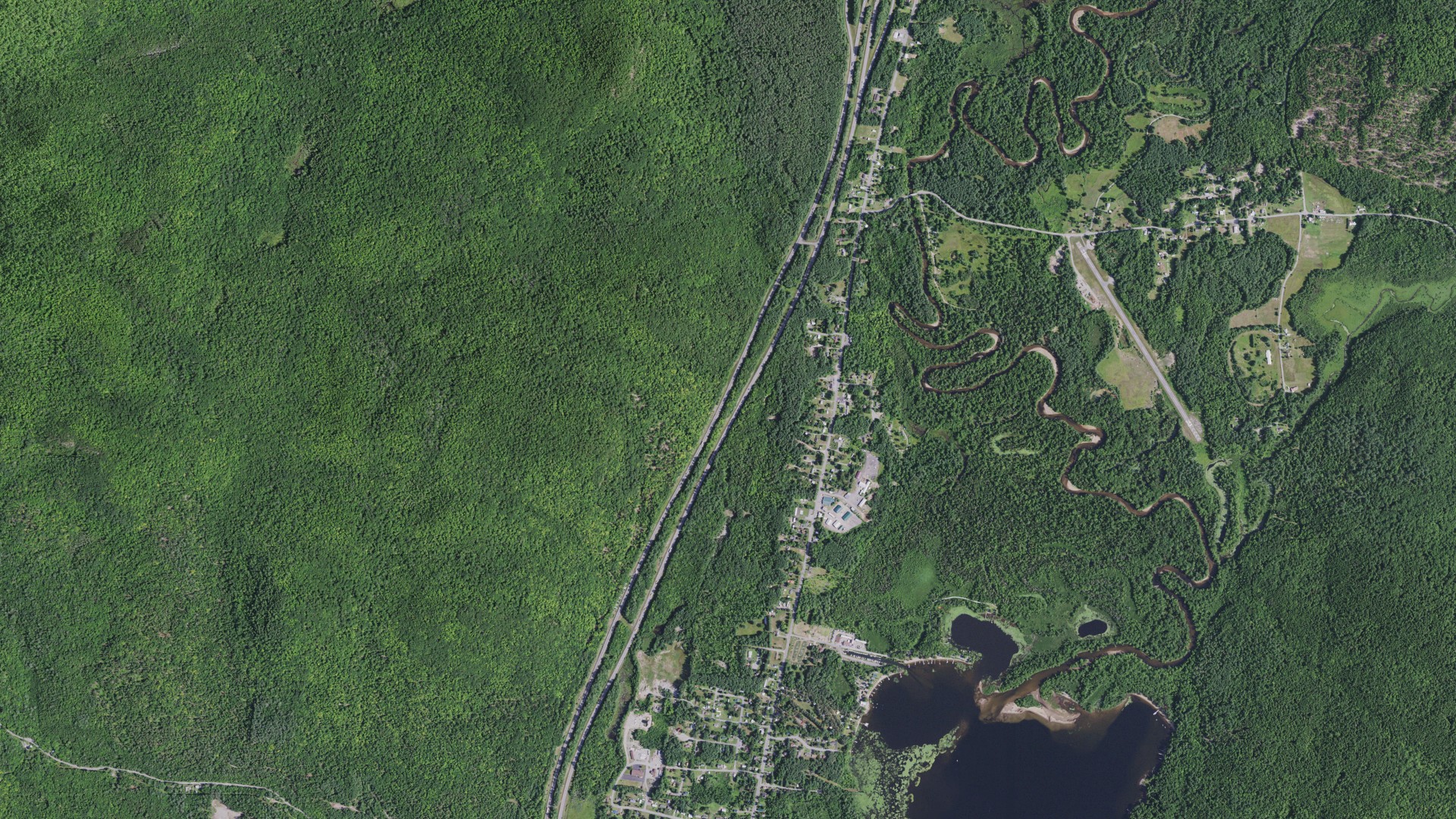 Aerial view of land around Schroon, New York