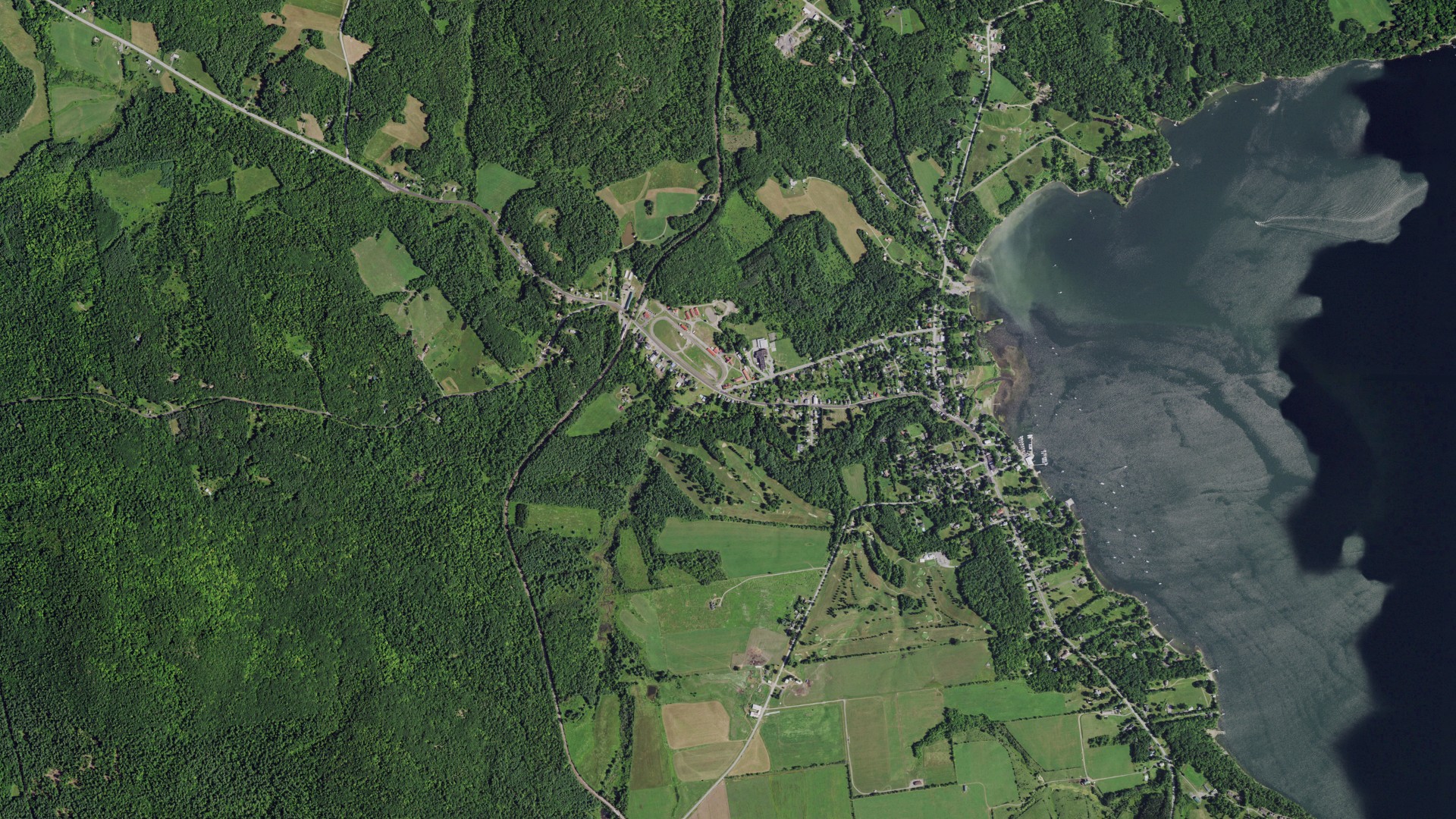 Aerial view of land around Westport, New York
