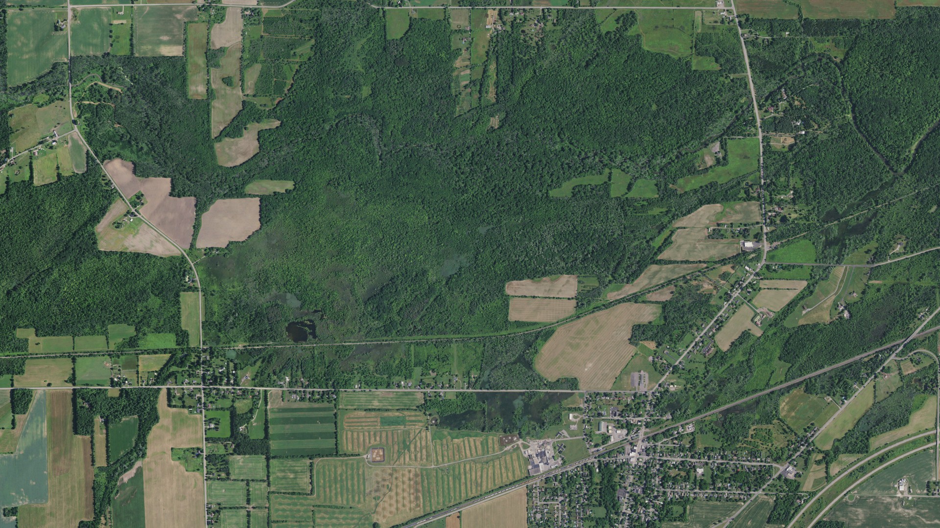 Aerial view of land around Bergen, New York