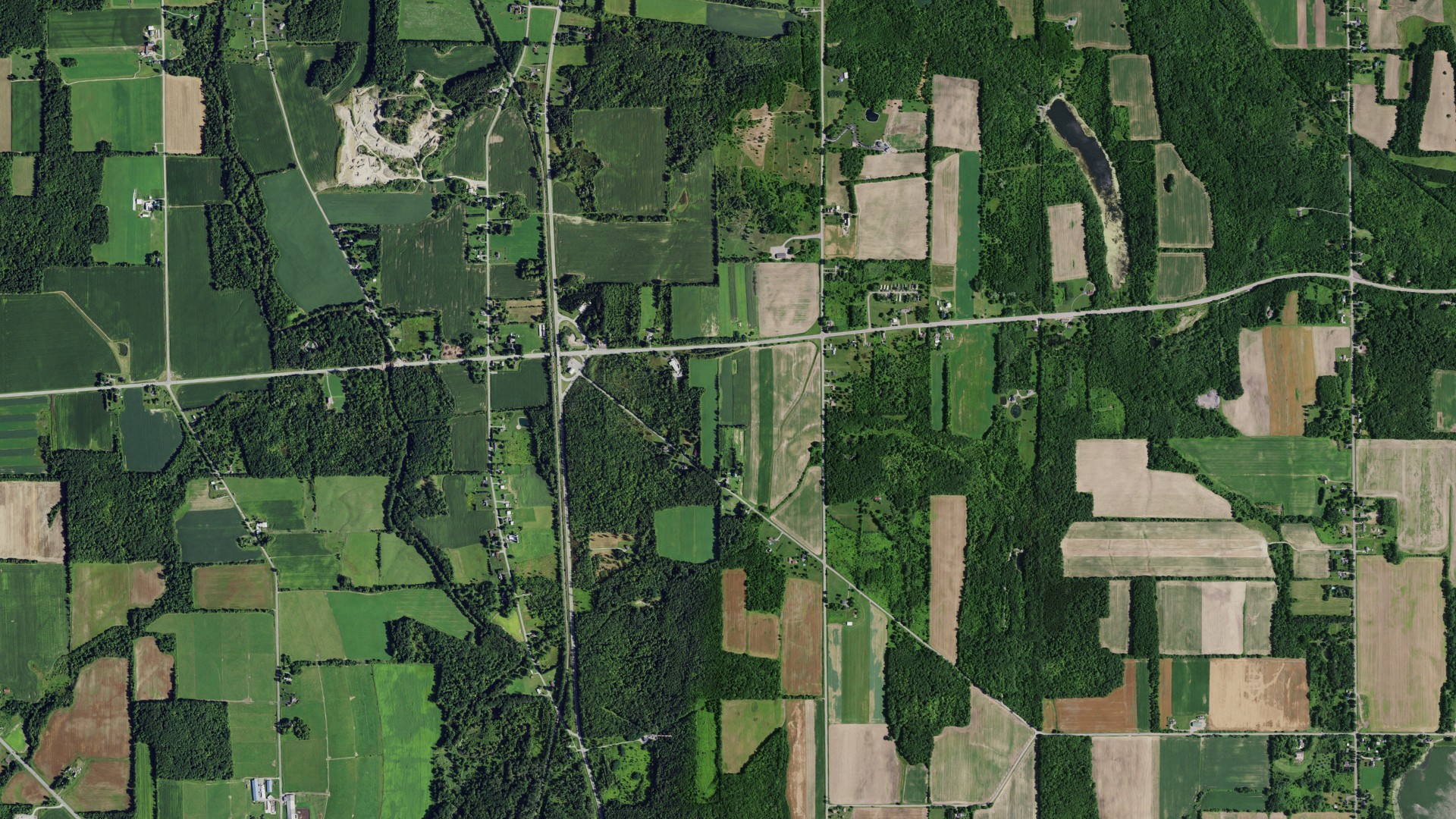 Natural-color aerial photograph of land around Pavilion, New York