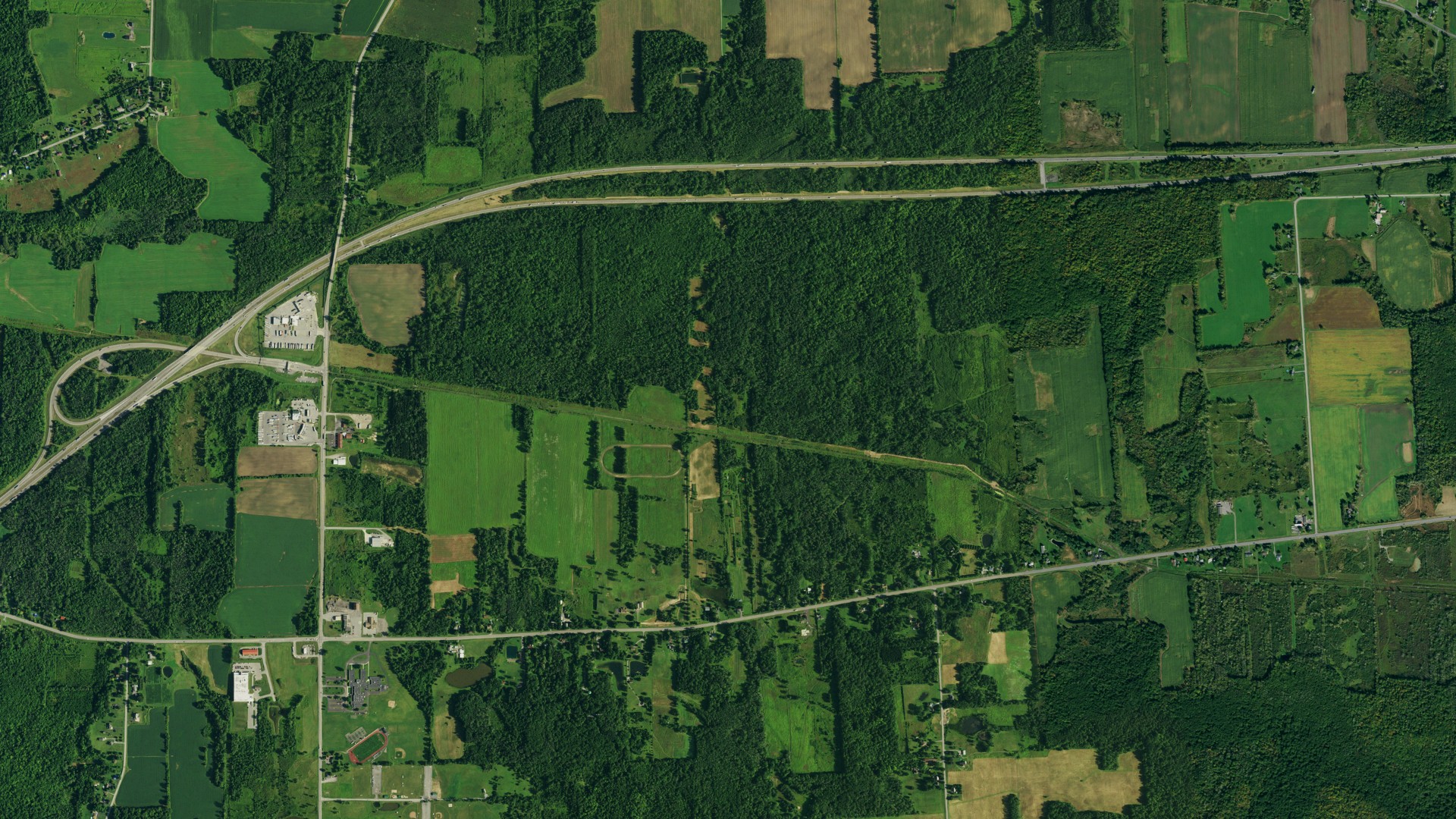 Aerial view of land around Pembroke, New York