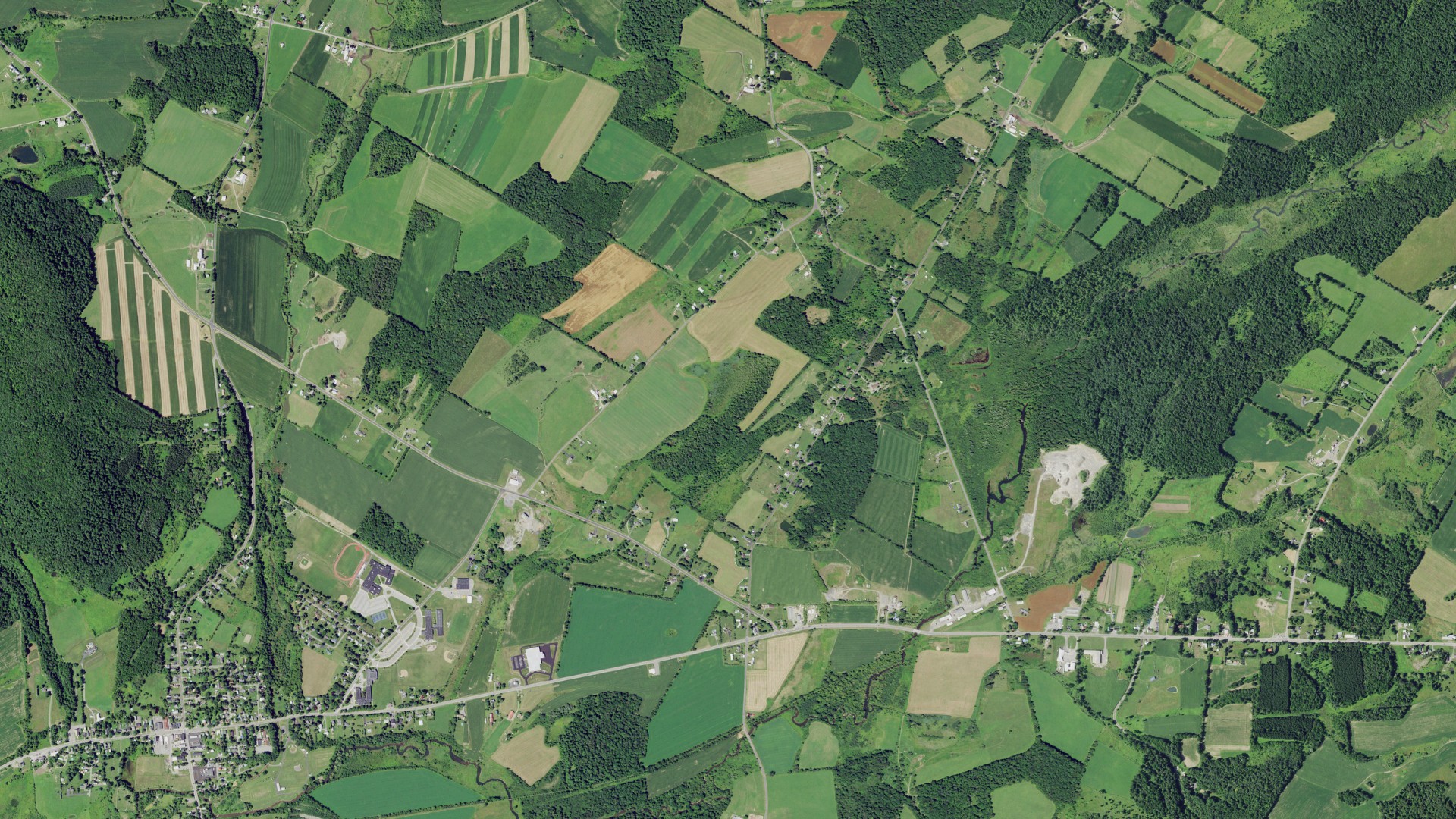 Aerial view of land around Winfield, New York