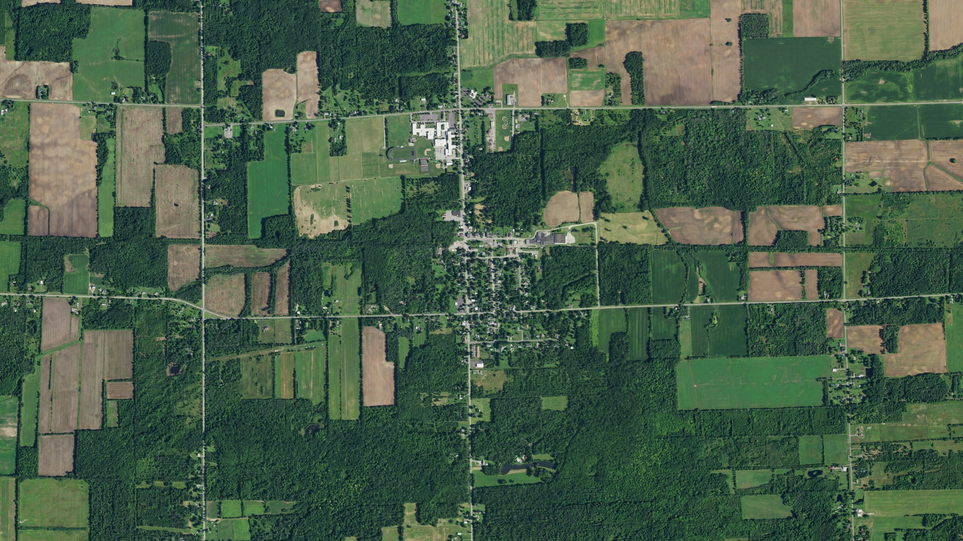 Natural-color aerial photograph of land around Barker, New York