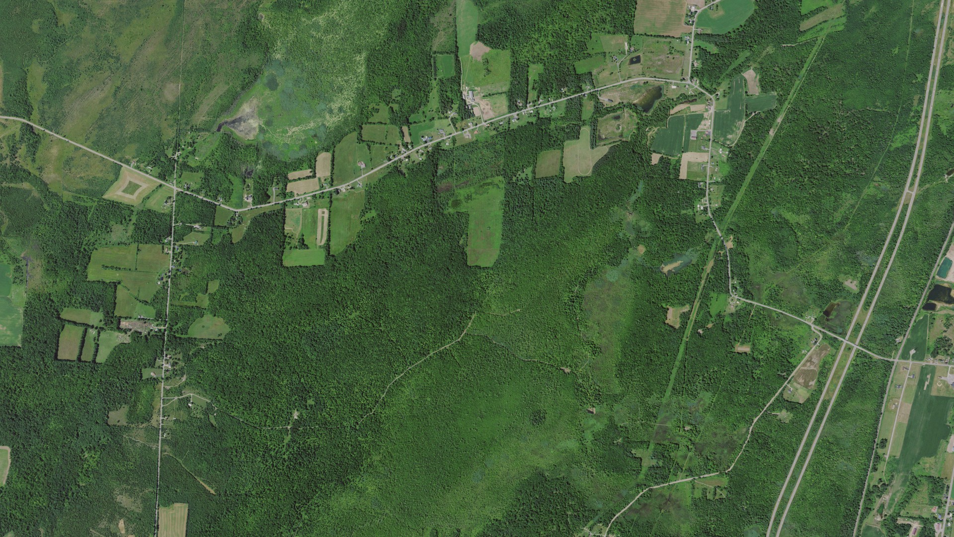 Aerial view of land around Adams, New York