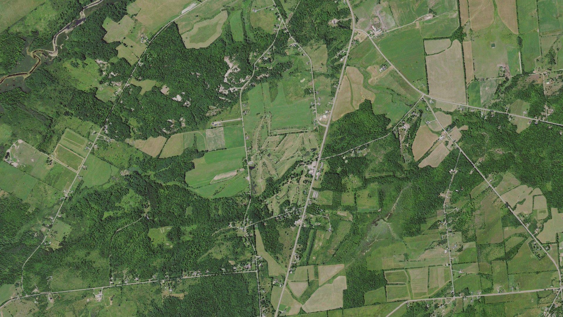 Aerial view of land around Clayton, New York